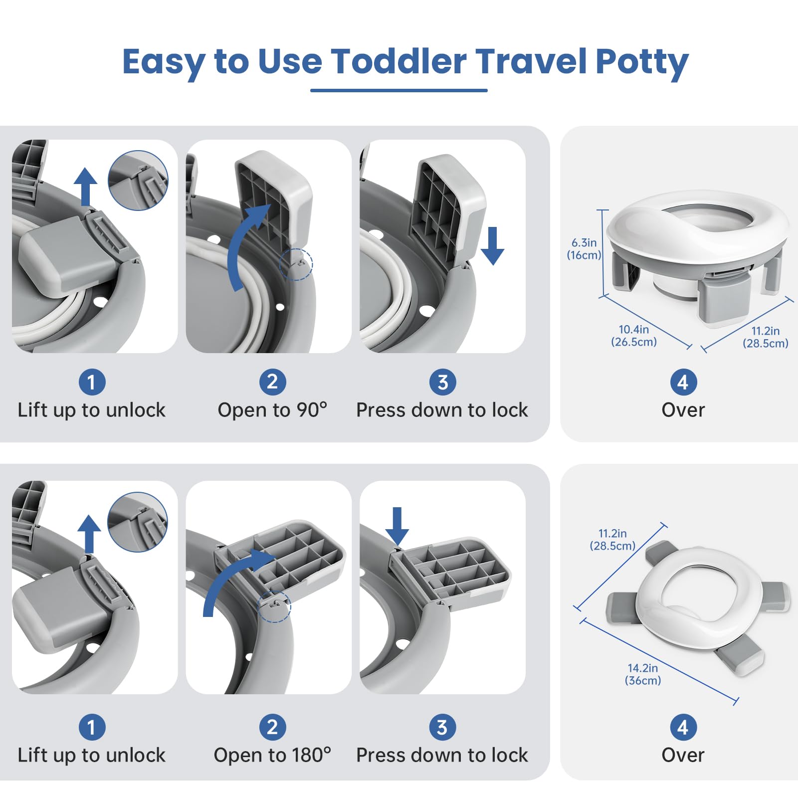Portable Toddler Travel Potty - Foldable Kids Potty Training Toilet with Splash Guard for Boys & Girls | Car Potty Seat with Travel Bag & 60 Liners | Ideal for Road Trips, Camping & Outdoor Activities