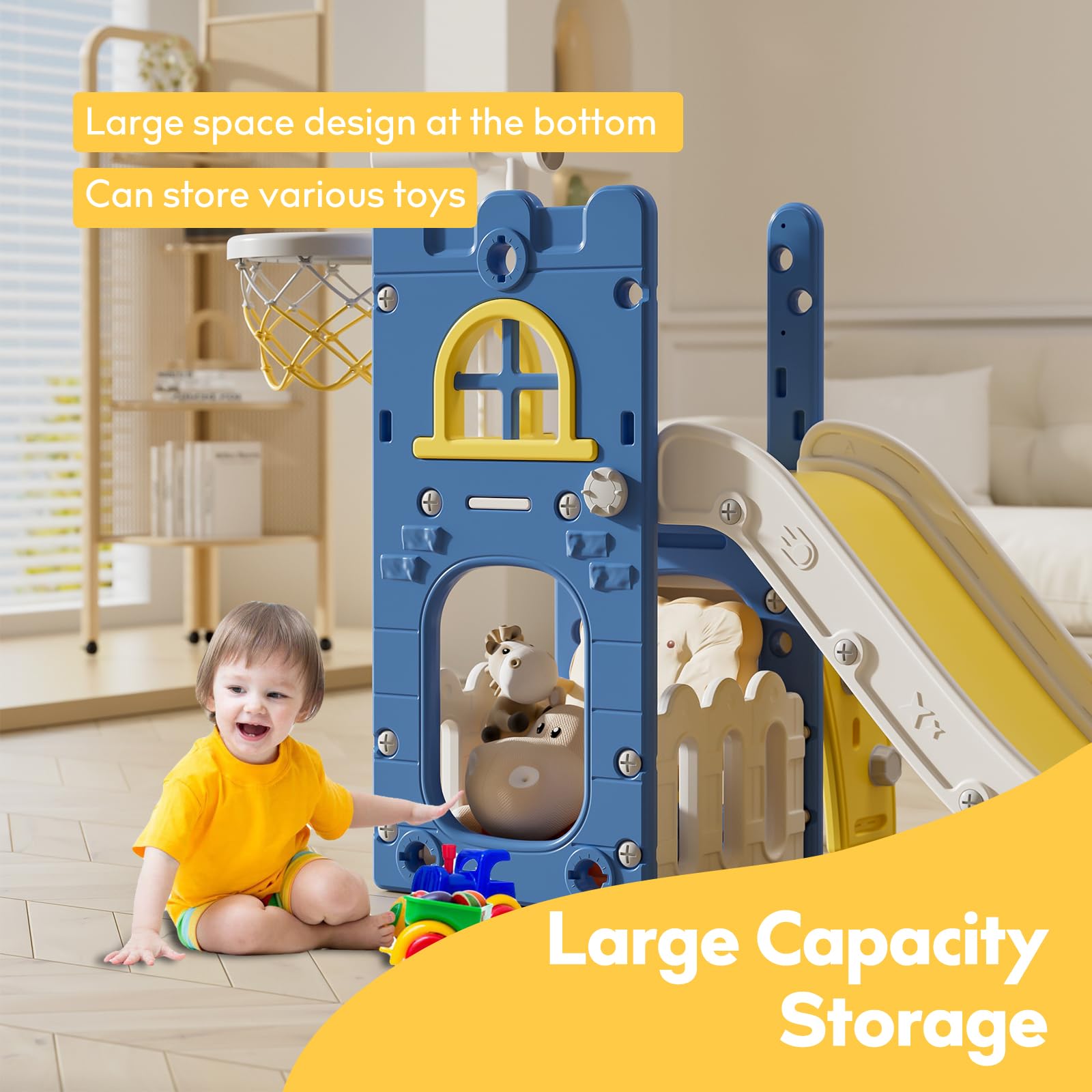 **Best Toddler Slide for Indoor & Outdoor Play - Kids Slide Playset with Storage & Non-Slip Steps - Safe & Fun Gift for Boys & Girls Ages 1-3 (Blue & Yellow) - Perfect for Backyards, Playrooms & Daycares**