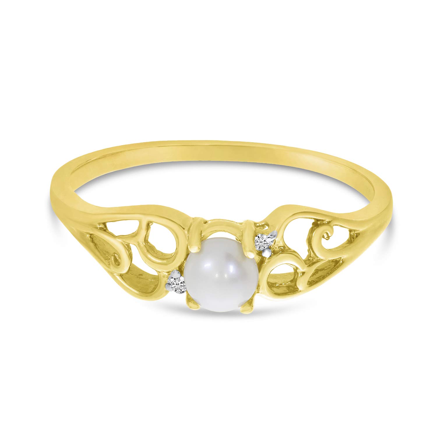 14K Yellow Gold Freshwater Cultured Pearl and Diamond Ring for Women - Elegant Bridal, Anniversary, or Gift Jewelry - Perfect for Weddings, Parties, and Special Occasions