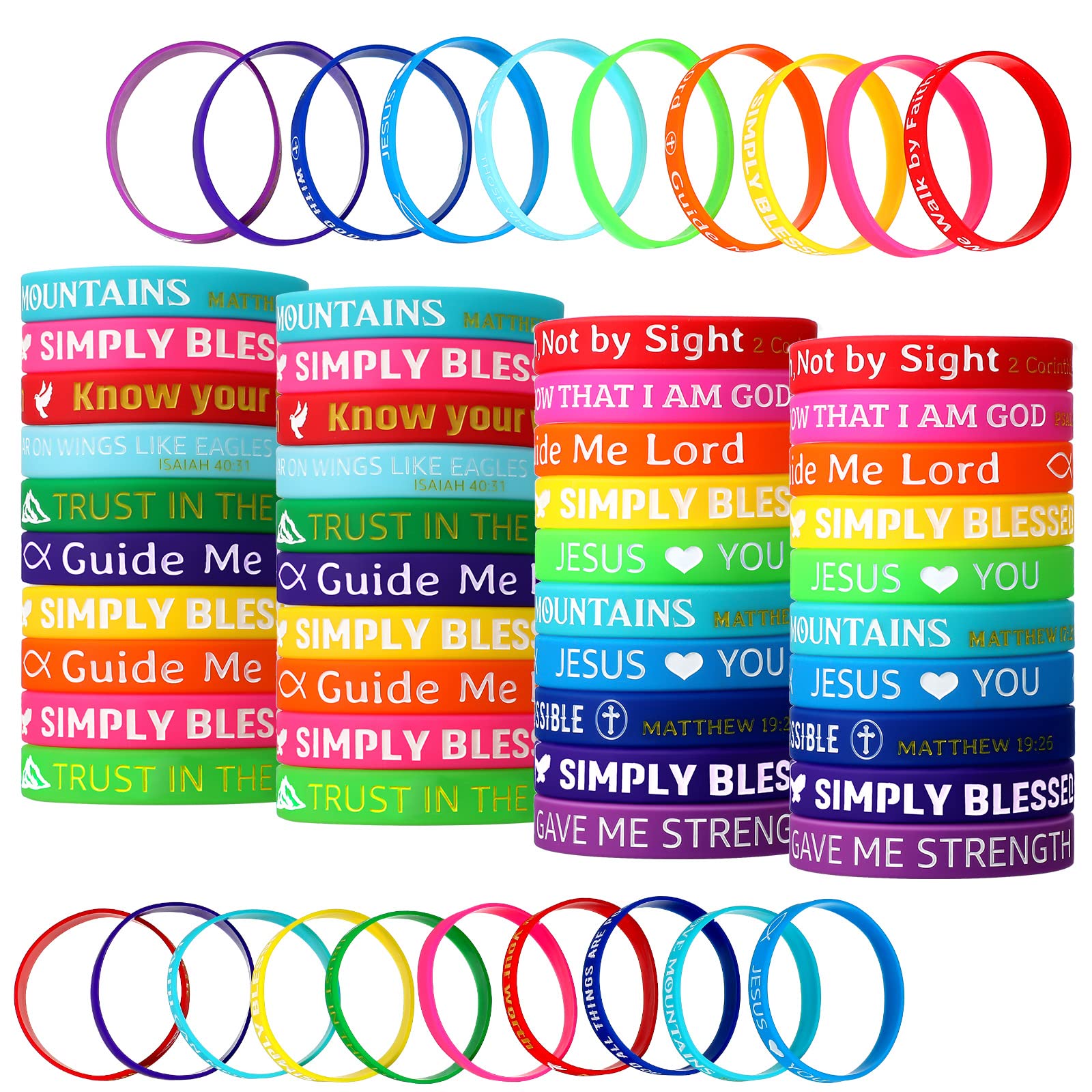 60 Pack Inspirational Bible Verse Silicone Wristbands - Religious Rubber Bracelets with Motivational Sayings for Men & Women - Perfect for Church Groups, Bible Study, Youth Retreats & Christian Events