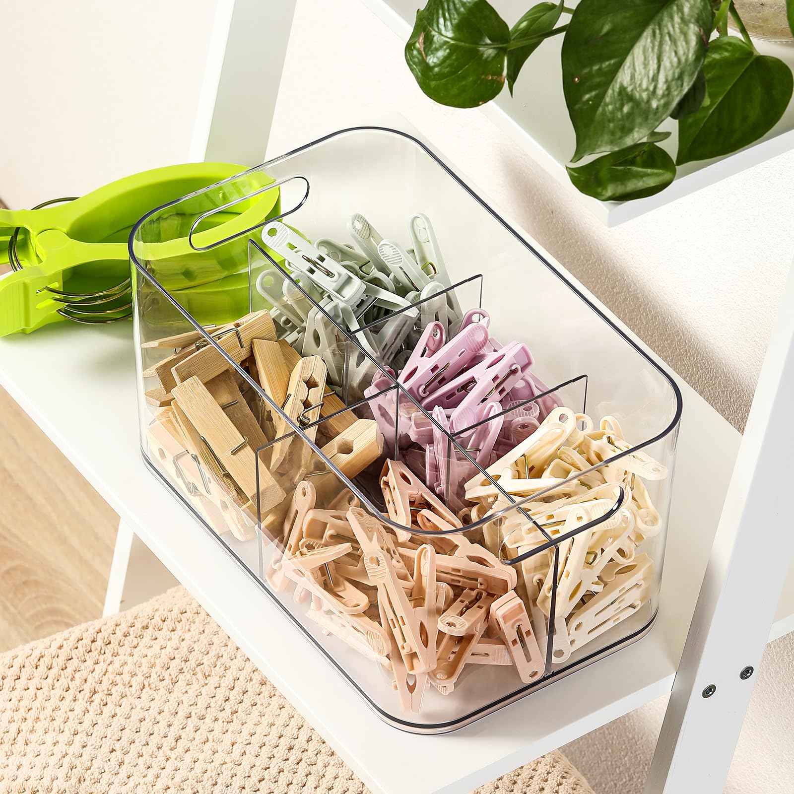 5-Compartment Clear Plastic Storage Bin - Divided Organizer for Art Supplies, Makeup & Cosmetics - Multi-Purpose Storage Container for Vanity, Bathroom, Kitchen, Office & Crafts - Perfect for Organizing Brushes, Nail Polish, Office Supplies & Cleaning Items (1 Pack)
