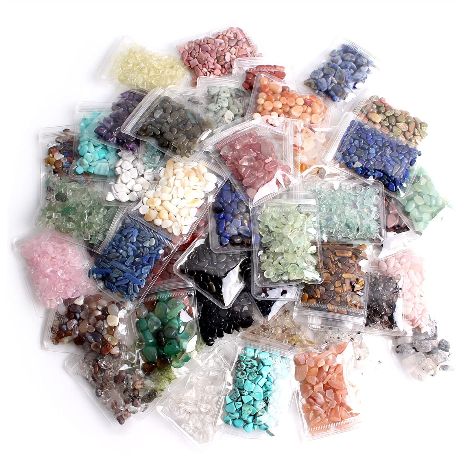 50 Types Natural Polished Crystal Stones Set - Mini Rock Gravels, Mineral Specimens for Healing, Decor & Gifts (25g/Pack, 50 Colors) - Perfect for Meditation, Jewelry Making & Home Decoration