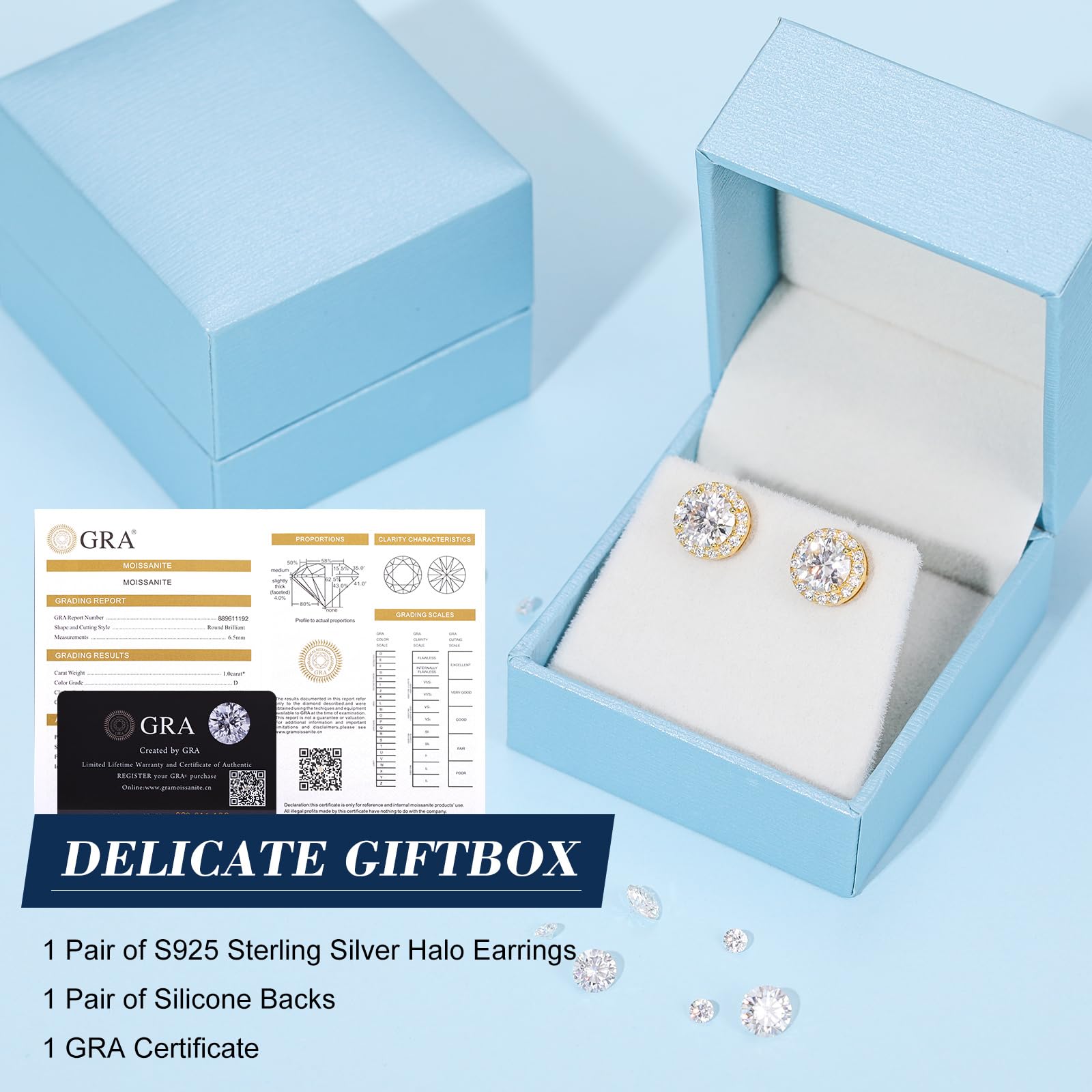 Moissanite Halo Stud Earrings 0.2-4CT (3-8mm) | 18k Gold Plated 925 Sterling Silver | D Color VVS1 Round Cut Diamond Simulant | Hypoallergenic Earrings for Women & Men | Perfect for Mother's Day Gifts, Anniversary, Wedding & Formal Occasions