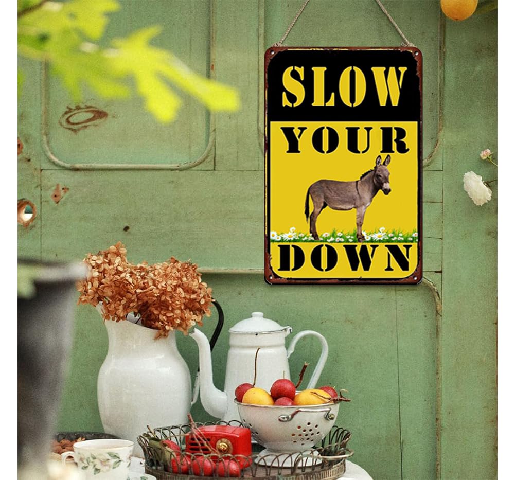 Funny Retro Metal Slow Down Sign - Durable 8x12 Inch Outdoor Road Sign for Neighborhood Safety - Perfect for Humorous Traffic Control & Decorative Yard Art