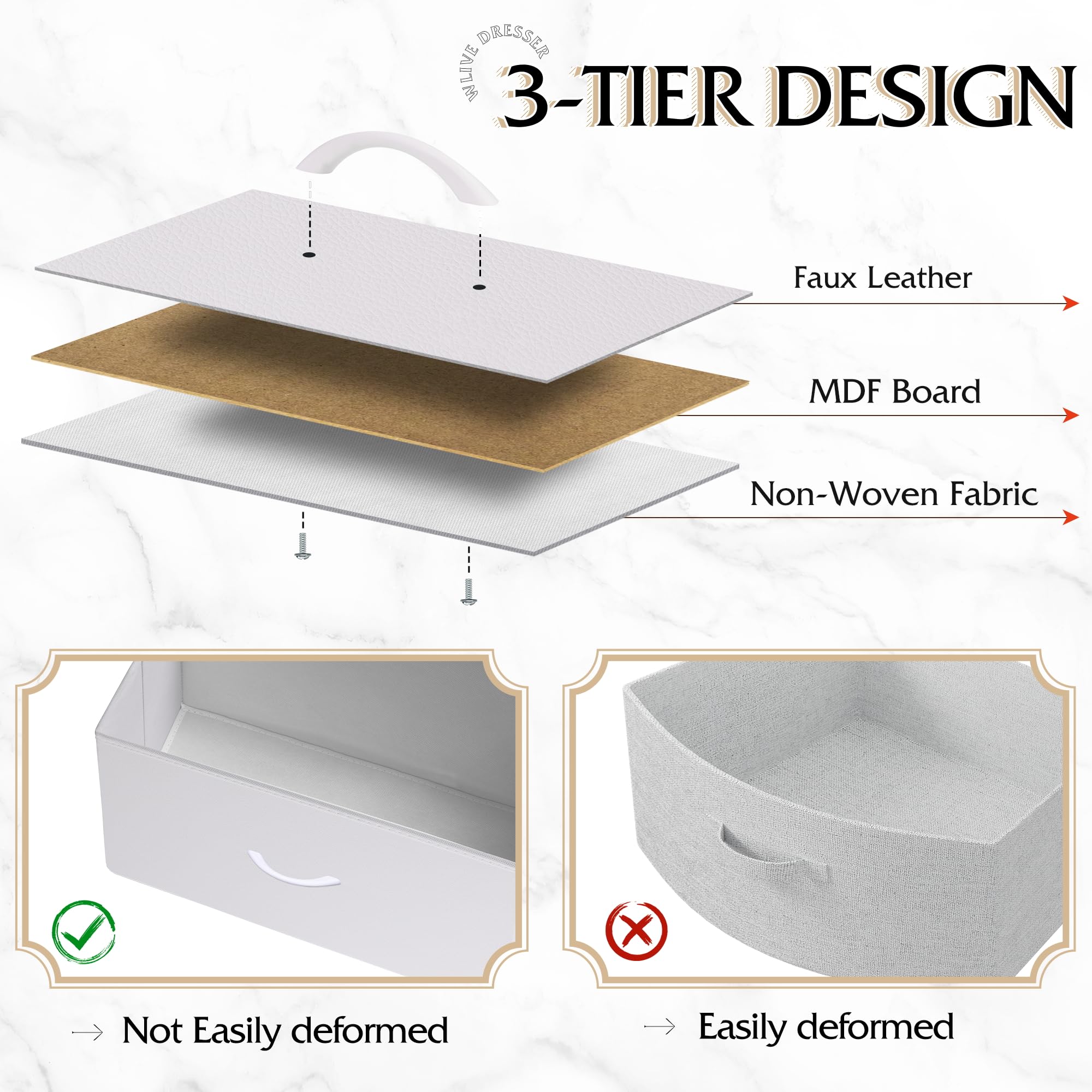 WLIVE 4-Drawer Fabric Dresser with Sturdy Steel Frame & Wood Top - Storage Tower Organizer for Bedroom, Hallway, Entryway & Closet - Easy Pull Handle, White | Perfect for Small Space Organization & Home Decor