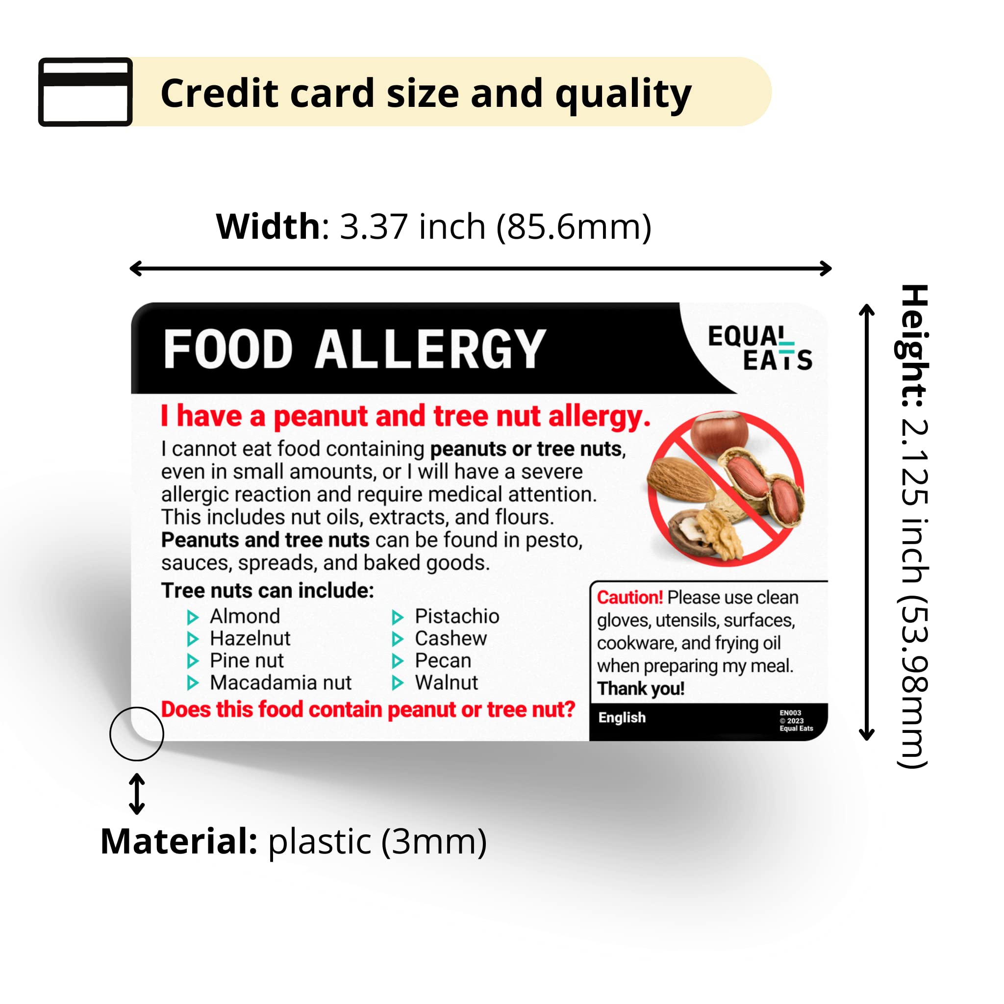Peanut and Tree Nut Allergy Translation Card - BPA-Free Plastic Restaurant & Travel Card for Food Allergies - Simplified Chinese - Perfect for Dining Out, Traveling, and Emergency Situations