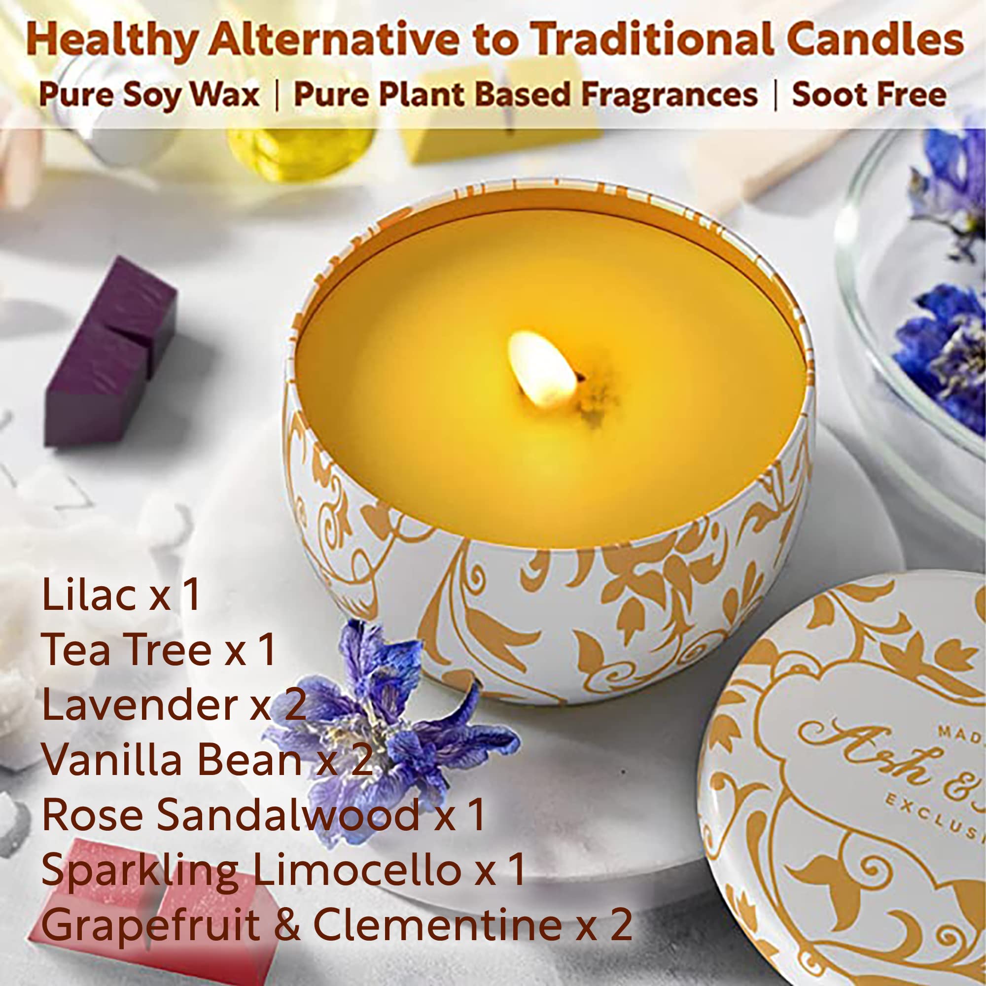 ASH & HARRY Premium Soy Candle Making Kit for Adults - DIY Starter Kit with 10 Tins & Jars, Complete Candle Making Supplies for Home Decor, Holiday Gifts (Makes 10 Candles) - Perfect for Relaxation, Spa Nights & Romantic Home Ambiance