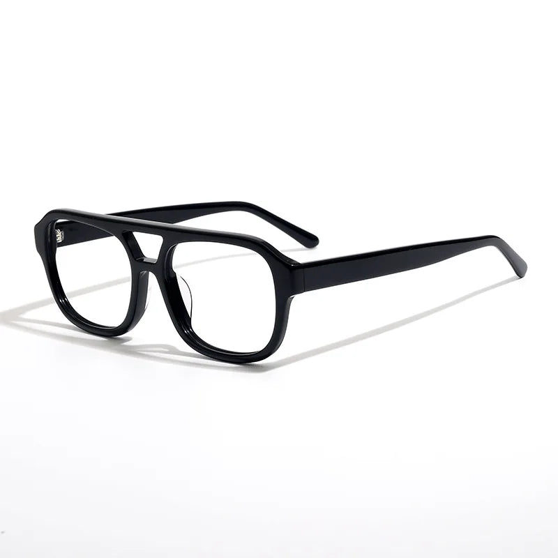 Stylish Unisex Black Acetate Square Frame Eyeglasses with Double Bridge - Perfect for Work, Reading & Fashion Accessories