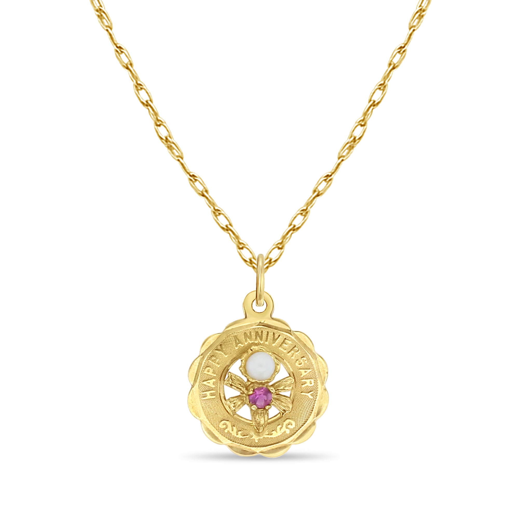 14k Yellow Gold Ruby Happy Anniversary Charm - Elegant Jewelry Gift for Wife, Girlfriend, or Mom - Perfect for Anniversaries, Birthdays & Special Occasions