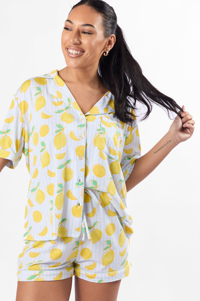 Under the Stars Lemon Print Short Sleeve Pajama Top for Women - Soft Sleepwear for Summer Nights & Cozy Lounging at Home
