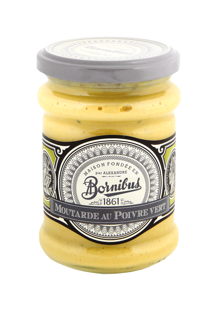 Bornibus Green Pepper Mustard - 8.82 oz | Gourmet French Mustard with Green Peppercorns | Perfect for Sandwiches, Charcuterie Boards & Salad Dressings