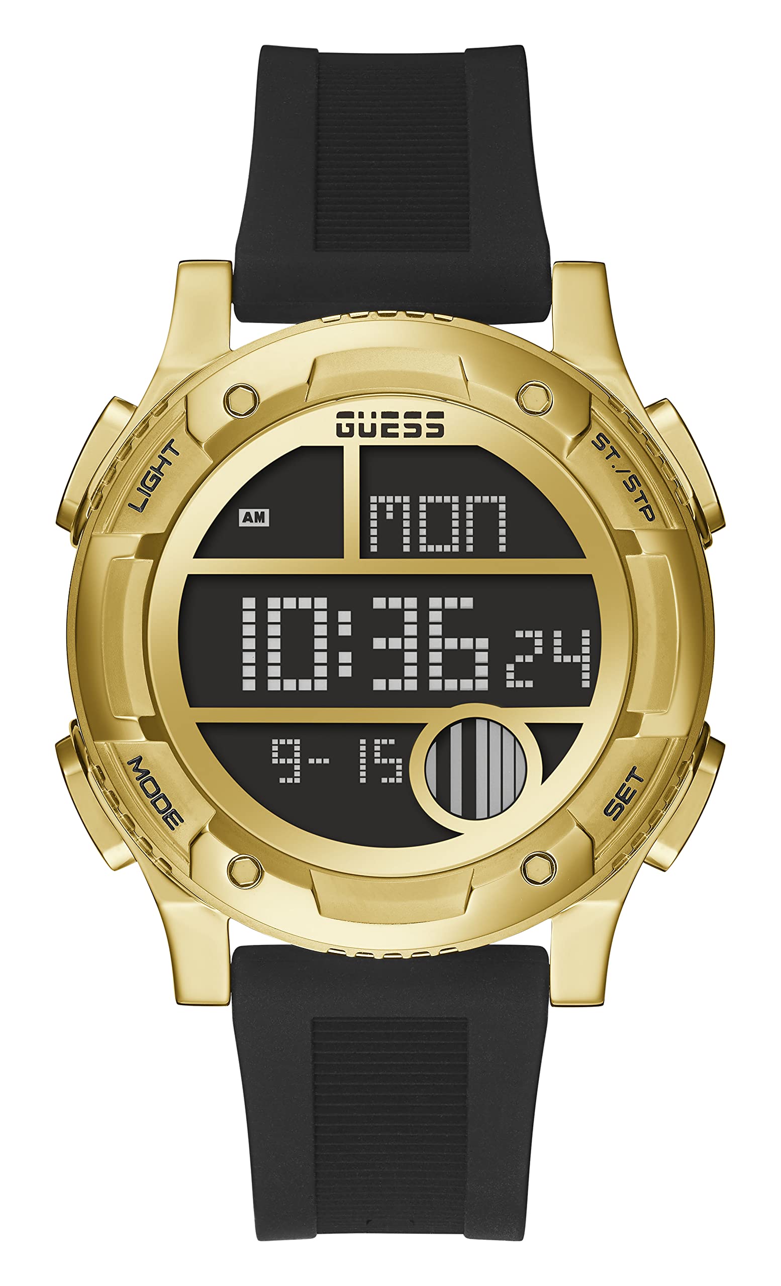 GUESS 45MM Digital Silicone Watch for Men & Women - Waterproof Sports Smartwatch with Alarm, Stopwatch & LED Display - Perfect for Running, Gym & Outdoor Activities