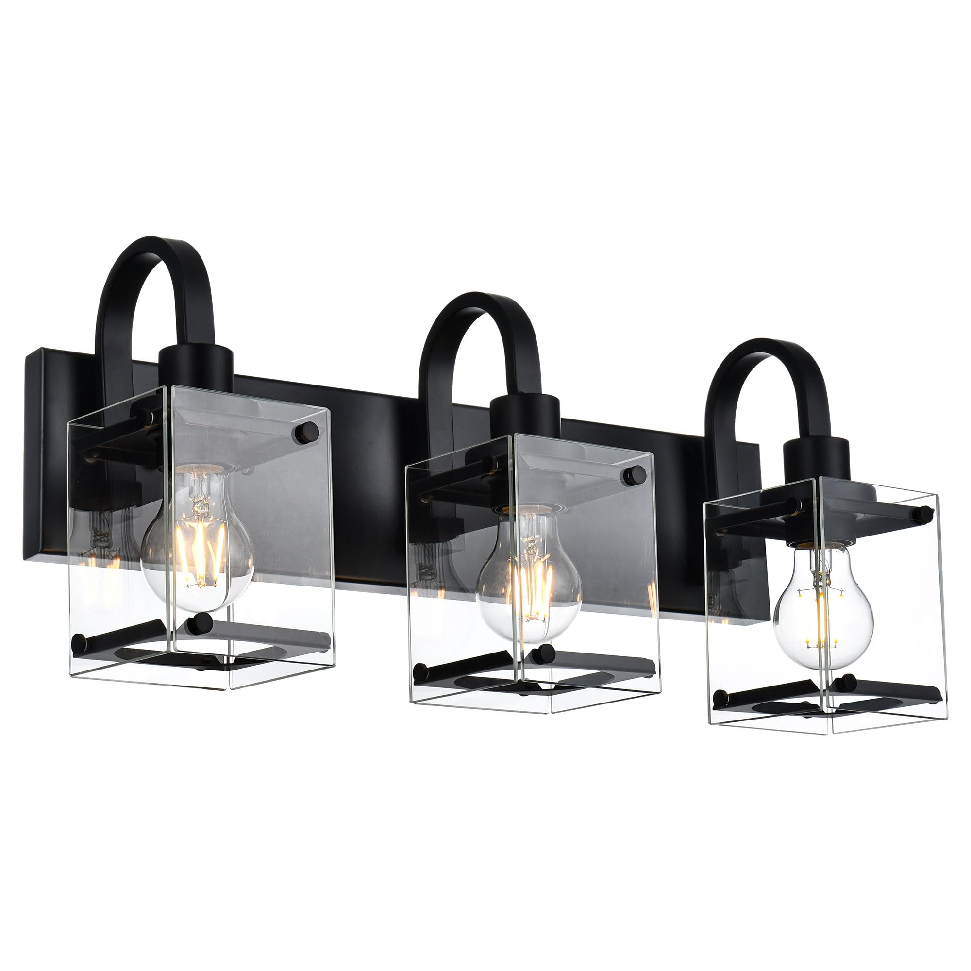 Modern Black Bathroom Light Fixtures - 3-Light Industrial Wall Sconces for Vanity Mirror, Farmhouse Style Bath Lighting for Above Mirror - Perfect for Bathroom, Powder Room & Dressing Room Makeup Lighting