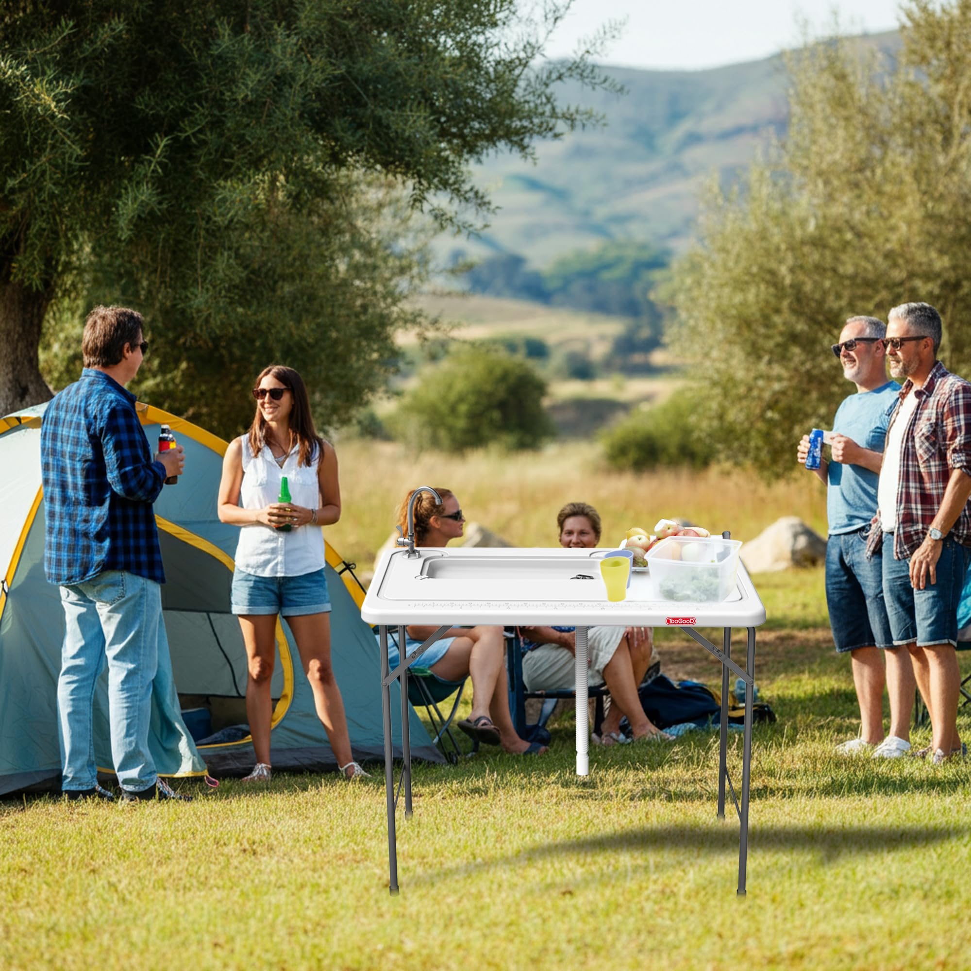 Portable Folding Fish Cleaning Table with Sink - Camping Dish Washing Station with Built-in 31