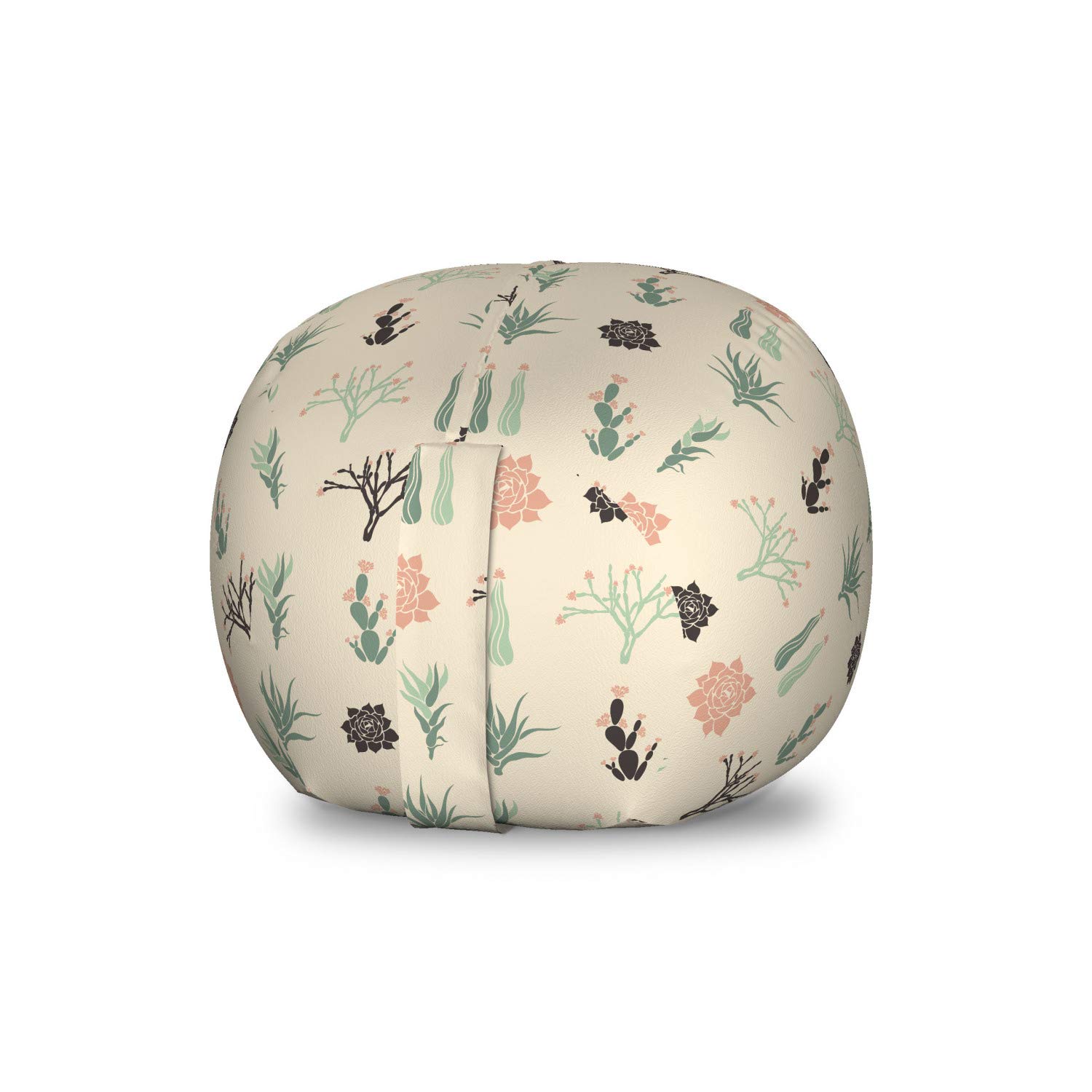 Ambesonne Cactus Toy Storage Bag Chair - Washable Stuffed Animal Organizer with Sempervivum Haworthia Opuntia Succulent Design on Pastel Backdrop, Small Size Champagne Peach - Perfect for Kids' Room, Nursery, or Playroom Organization