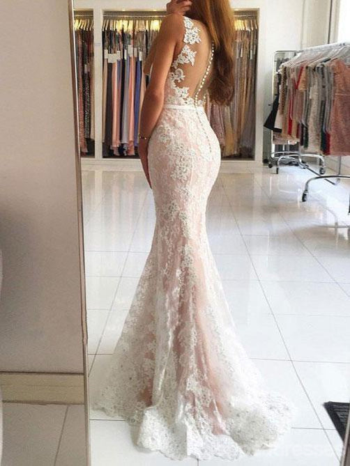 Elegant Deep V Neck Lace Mermaid Prom Dress for Women - Long Evening Gown for Formal Events, Parties & Special Occasions | Style 17344