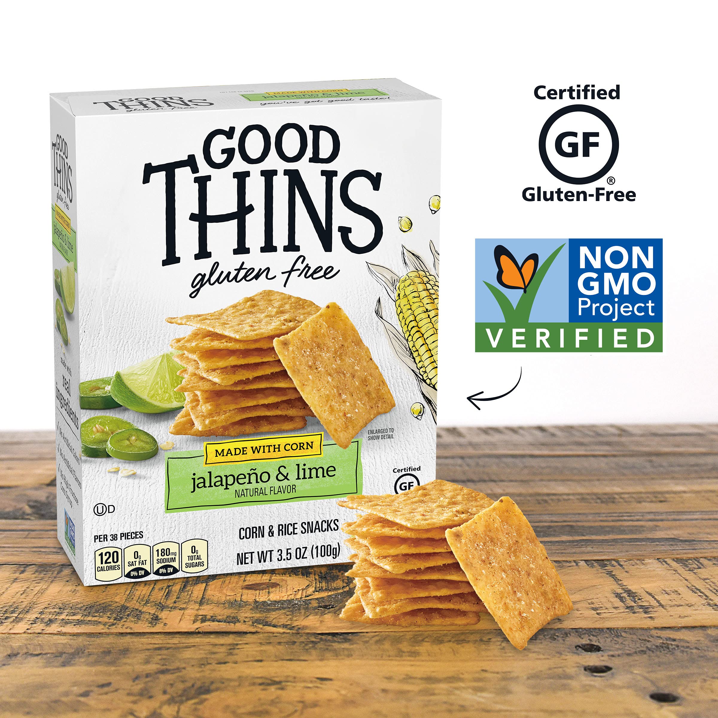 Gluten Free Jalapeño & Lime Corn Rice Snacks - Healthy Crackers for Keto & Vegan Diets, 3.5 oz Pack - Perfect for Office Snacks, School Lunches & Party Appetizers