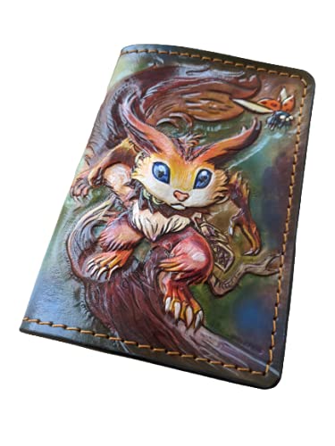 Handmade 3D Genuine Leather Bifold Wallet for Men - Norse Mythology Ratatoskr Magic Acorn Design - Personalized Travel Wallet & Passport Cover - Perfect for Daily Use, Gifts, and Business Trips