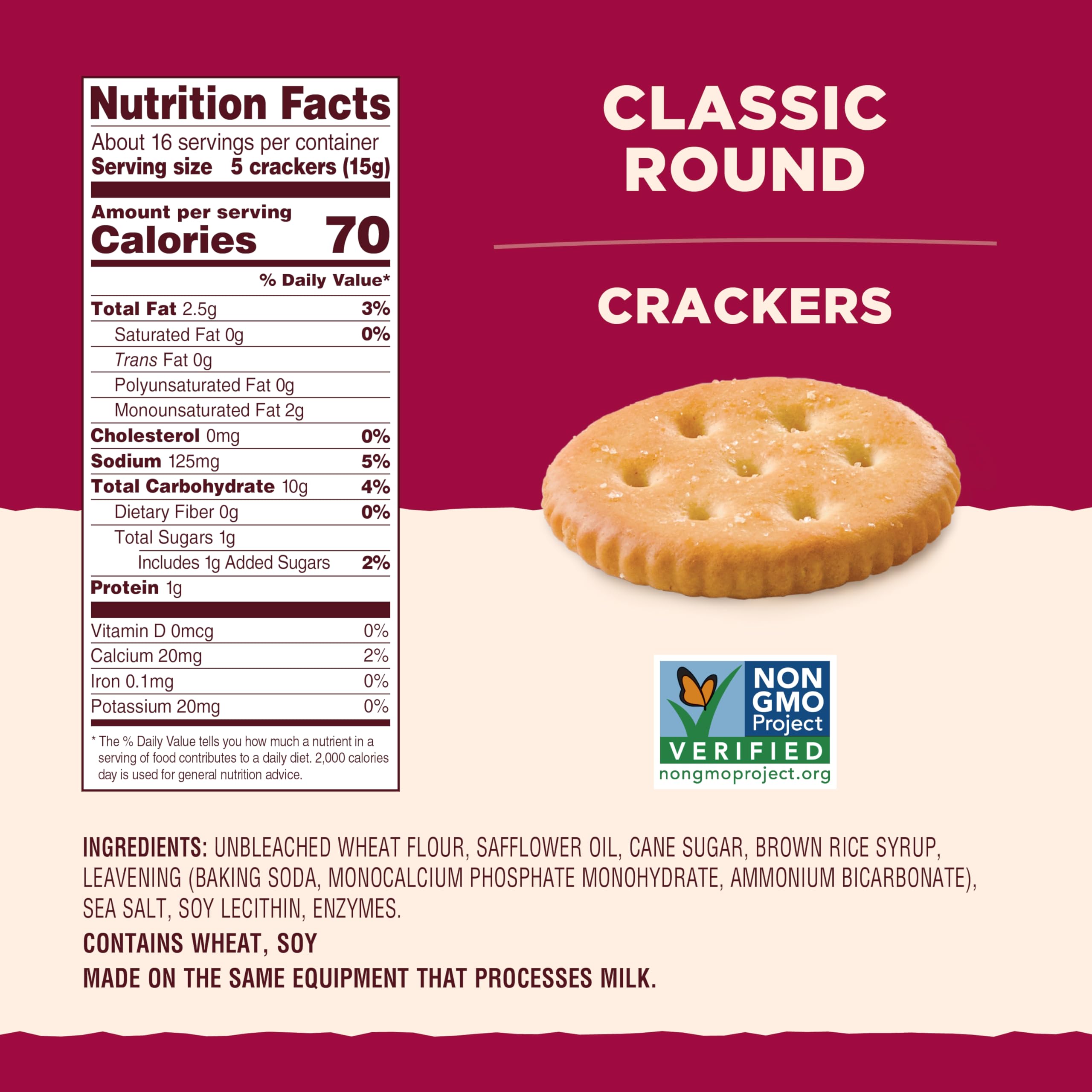 Organic Classic Round Crackers - Non-GMO, Dairy Free, Whole Wheat Flour & Sea Salt, Healthy Snacks for Kids & Adults, 8.5oz (6-Pack) - Perfect for Lunchboxes, Parties & On-the-Go Snacking