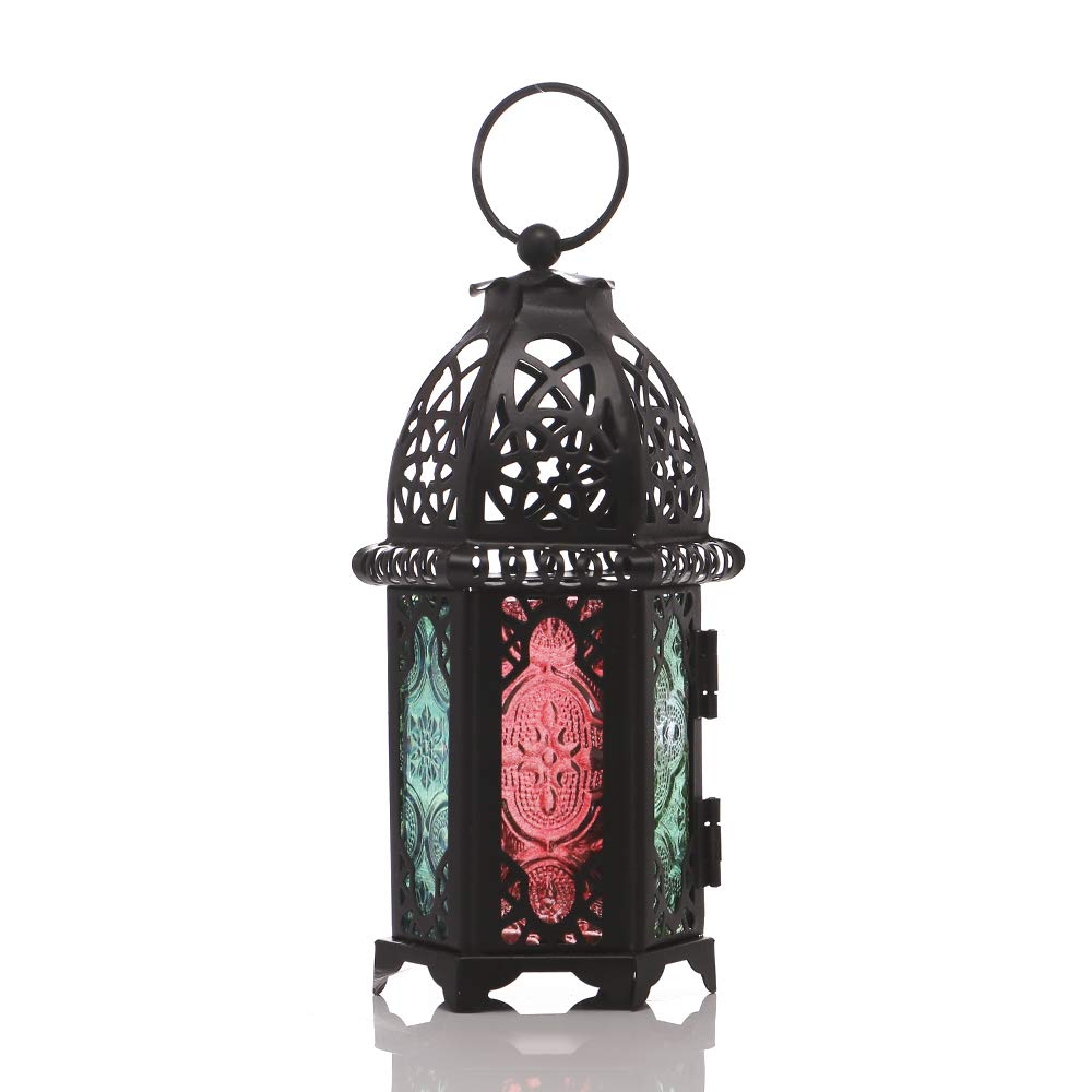 Vintage Moroccan Glass Candle Lantern - European Style Hanging Candlestick Holder for Wedding, Home Decor (Black) | Perfect for Indoor/Outdoor Parties, Garden Lighting & Romantic Ambiance