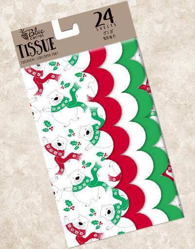 Christmas Bears Scalloped Tissue Paper - Festive Holiday Gift Wrapping & Crafting Supplies for DIY Projects, Party Decorations, and Seasonal Home Decor