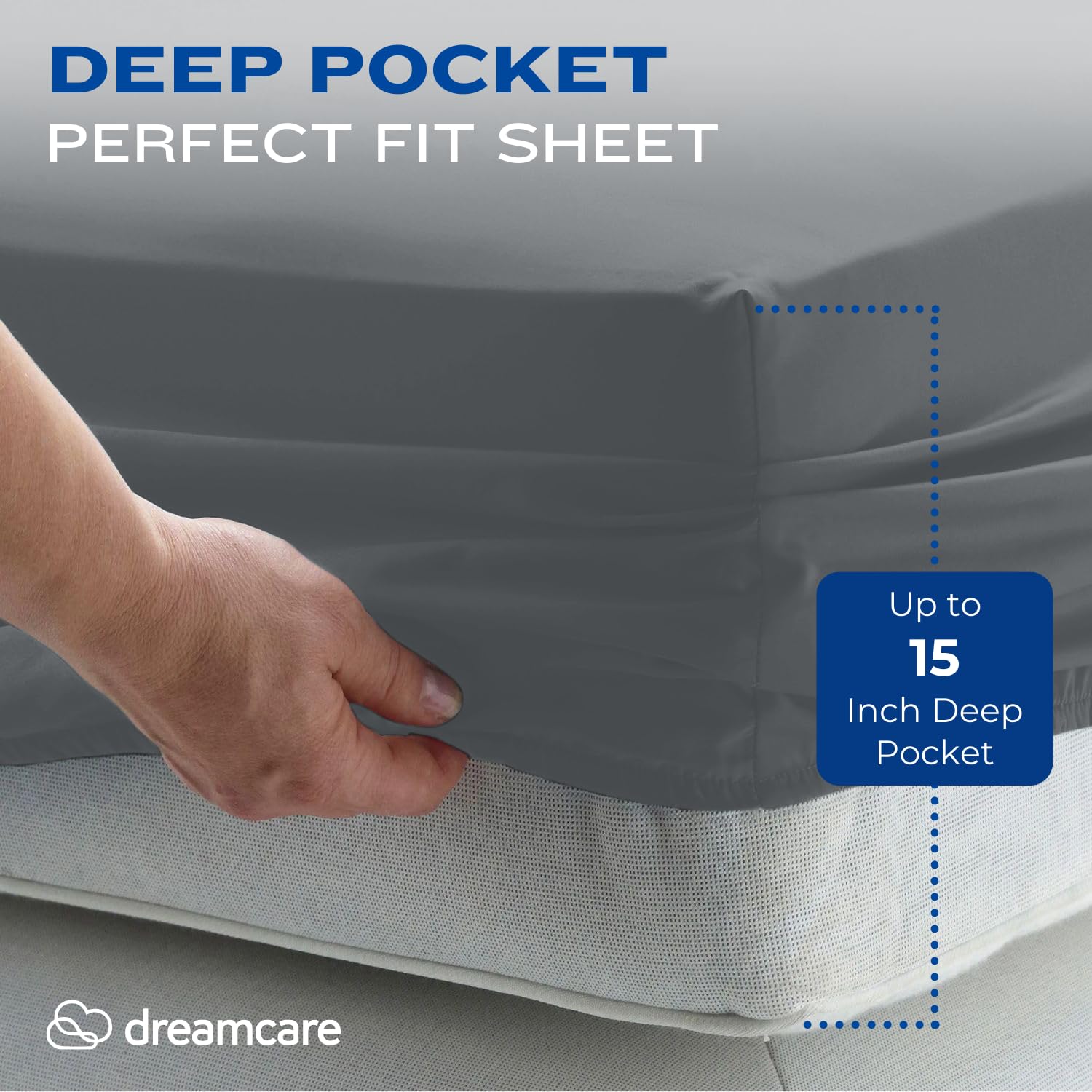 DREAMCAE Queen Size Sheet Set - 4 Piece Cooling Bed Sheets for Deep Pocket Mattress up to 15