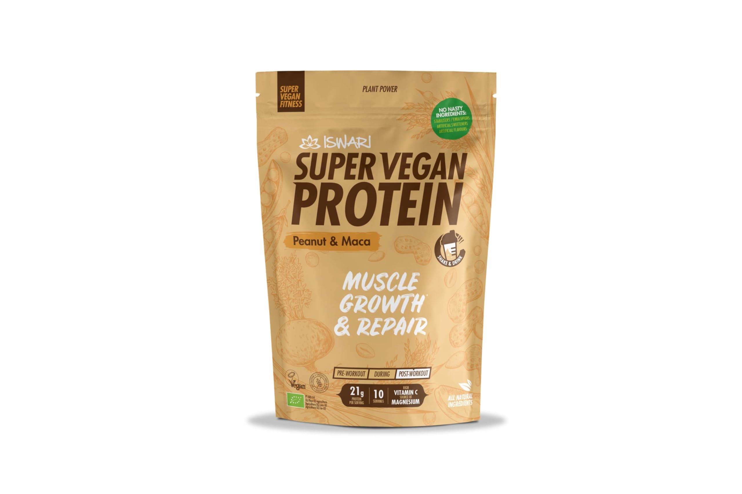 ISWARI SVF Plant-Based Protein Powder with Peanut & Maca - 350g, Neutral Flavor, Vegan Protein Supplement for Smoothies, Baking & Post-Workout Recovery