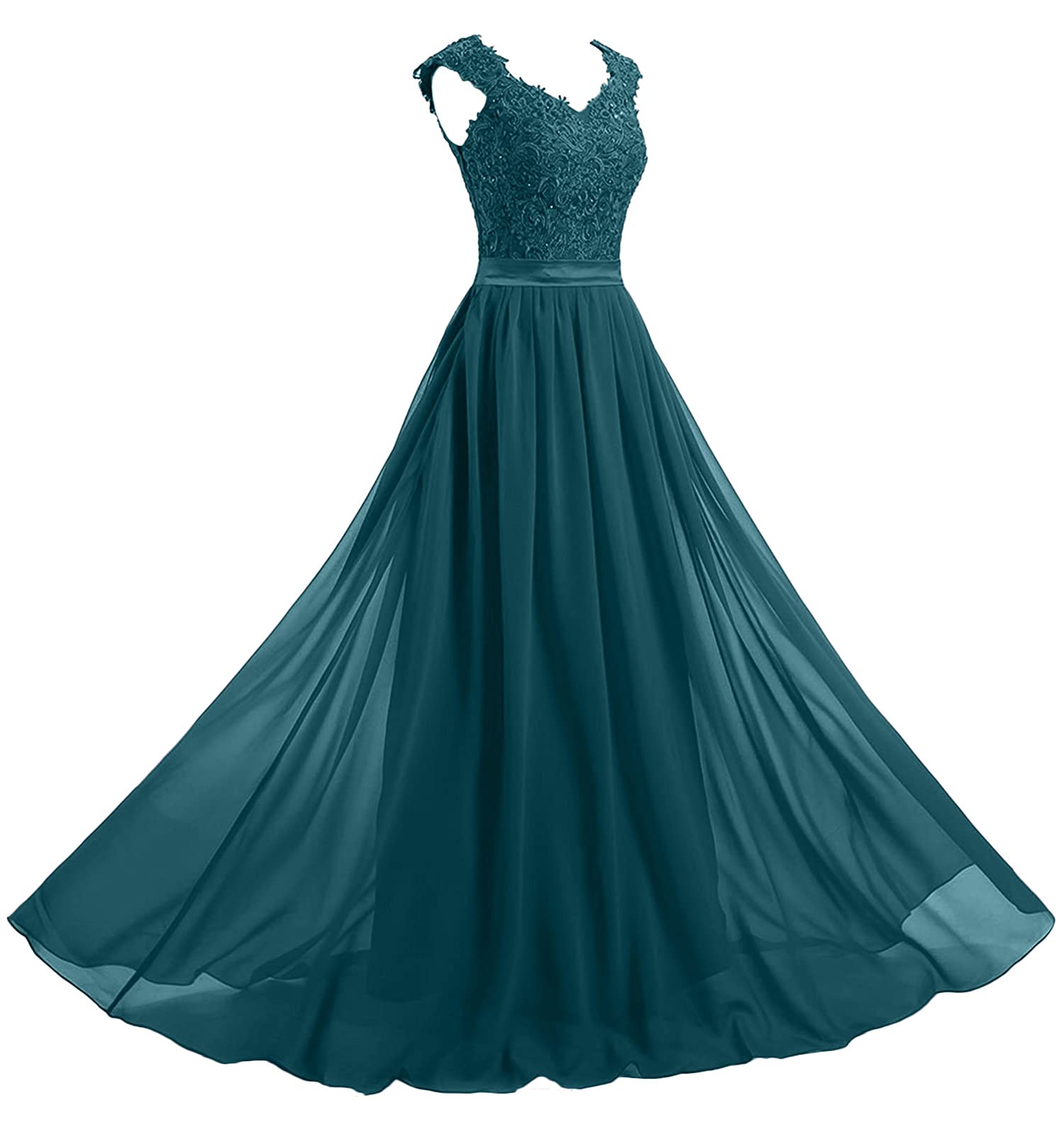 Elegant Long Lace Evening Gown for Women - Bride Mother Dress with Cap Sleeves for Weddings, Parties & Special Occasions | Formal Prom, Cocktail & Black Tie Event Wear