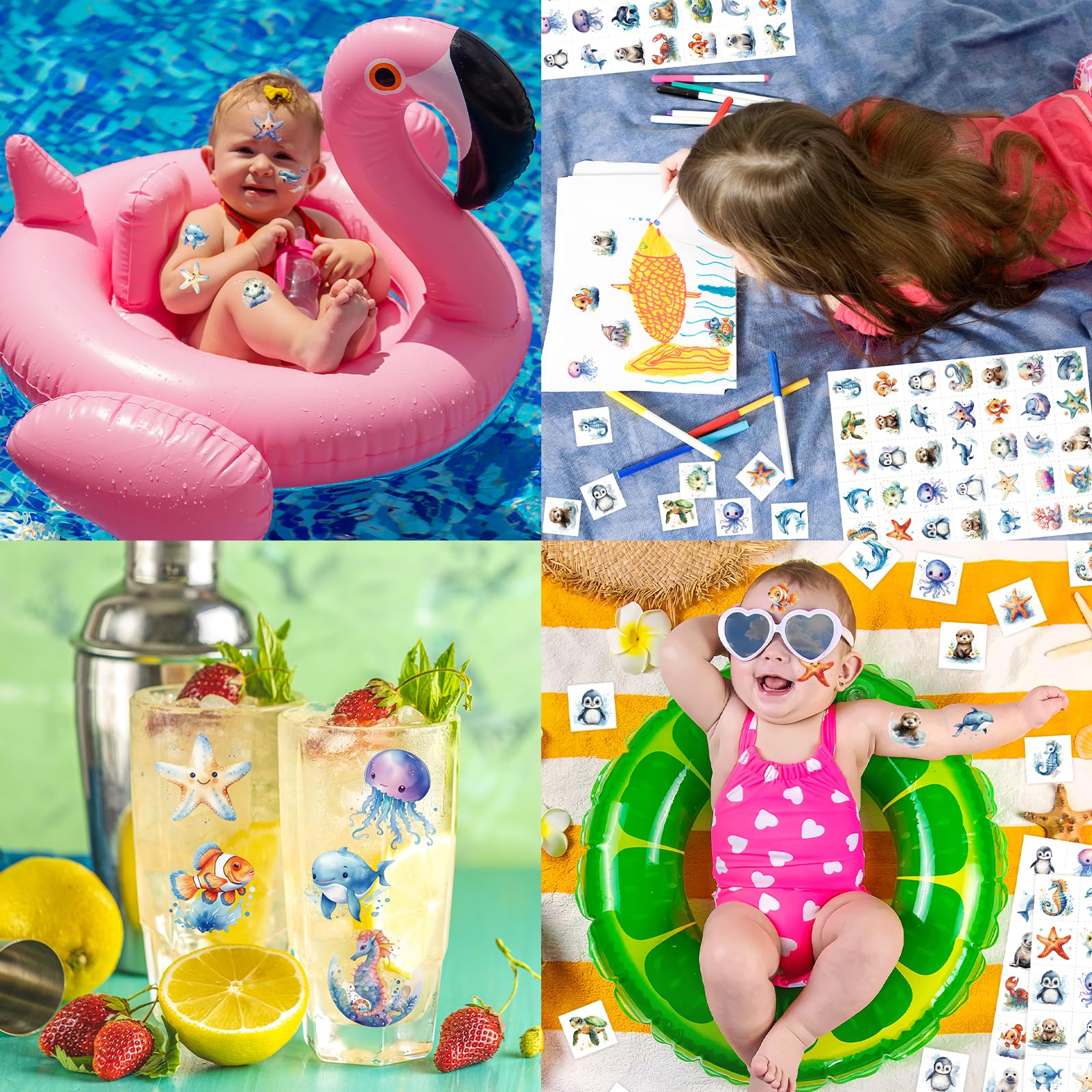 140Pcs Ocean Animal Temporary Tattoos for Kids - Underwater Sea Creature Stickers for Ocean Theme Birthday Party, Baby Shower Favors & Goodie Bag Fillers - Perfect for Summer Beach Parties, Pool Events & Mermaid Themed Decorations