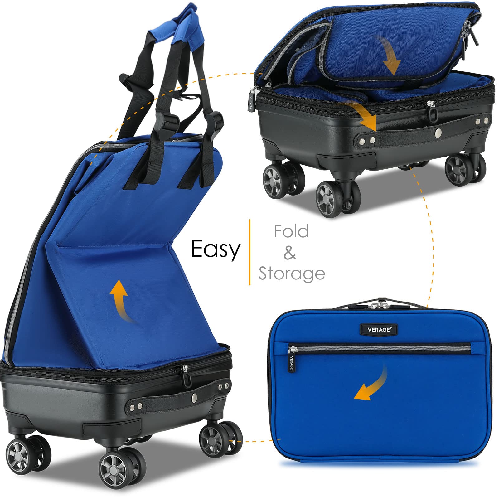 Expandable Foldable Luggage Bag 21-24 Inch - Lightweight Collapsible Suitcase with Detachable Spinner Wheels, Durable Rolling Travel Duffel for Airplane Carry-On & Weekend Trips (Blue)