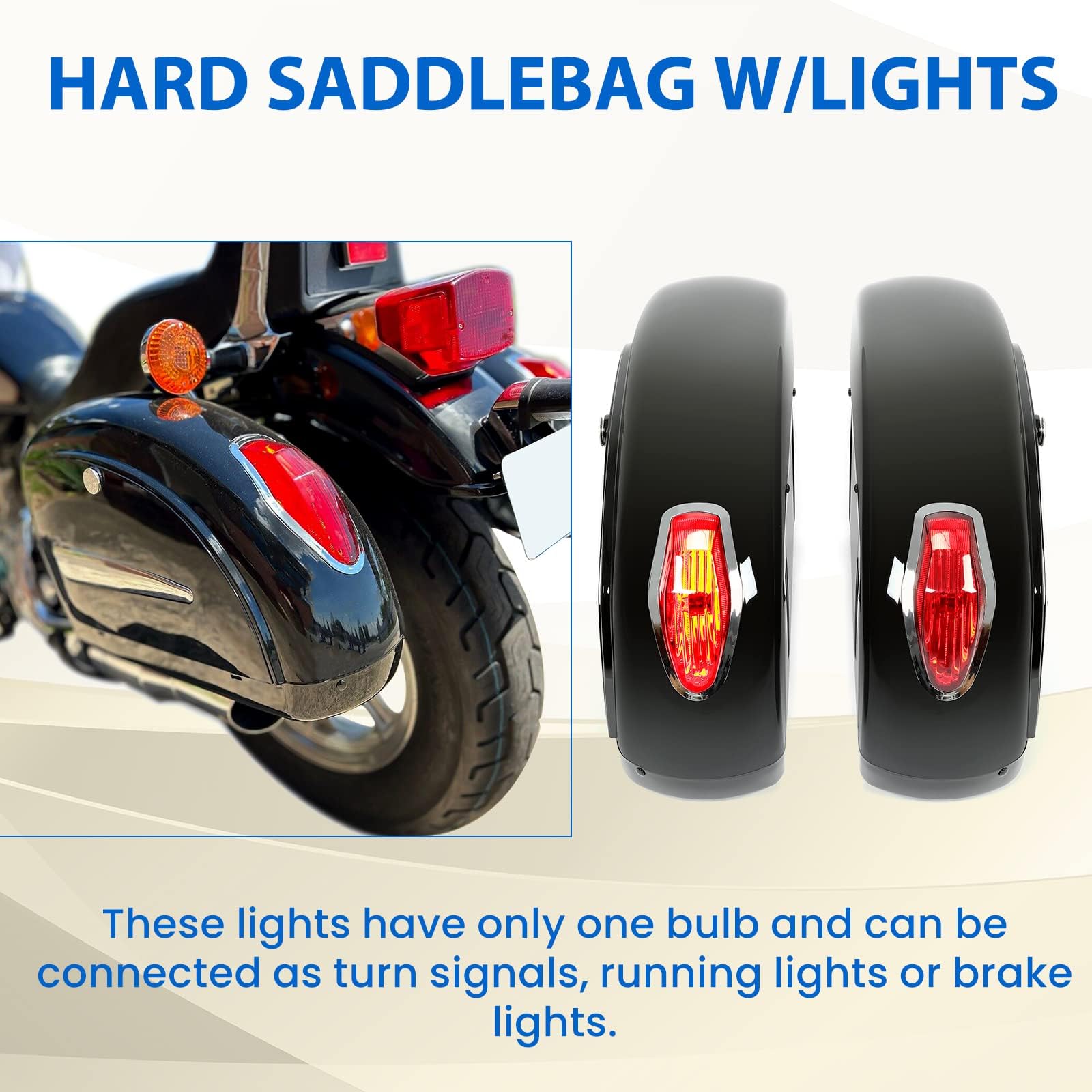 KUAFU Universal Motorcycle Hard Saddlebag Trunk with LED Lights & Security Locks - Fits Honda, Yamaha, Harley, Suzuki, Kawasaki - Waterproof Storage for Touring, Commuting & Adventure Riding