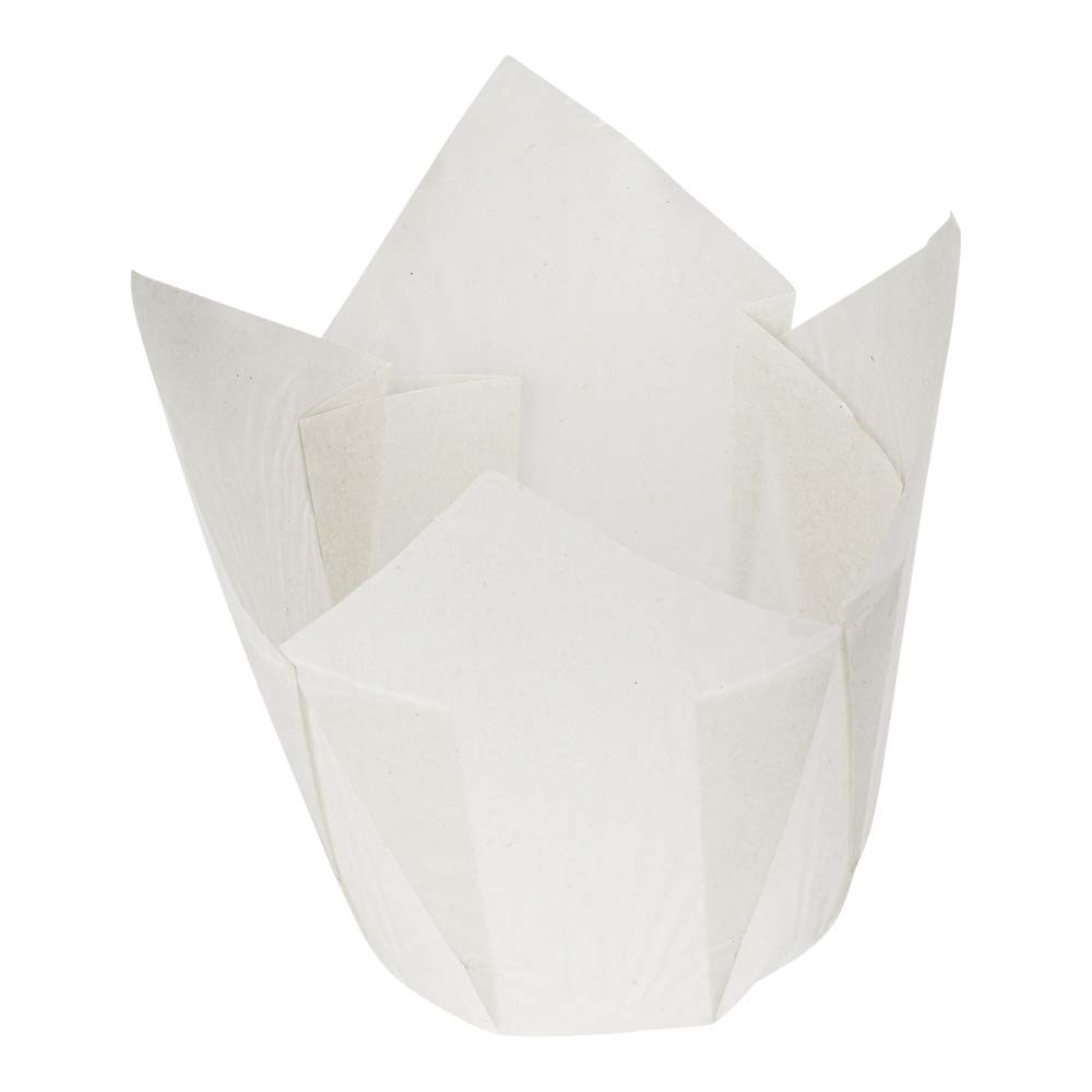 Restaurantware Panificio Premium 4 oz White Paper Tulip Baking Cups - 200 Count | Greaseproof & Recyclable Disposable Muffin Liners for Cupcakes, Mini Desserts | Perfect for Home Baking, Party Treats & Professional Bakeries