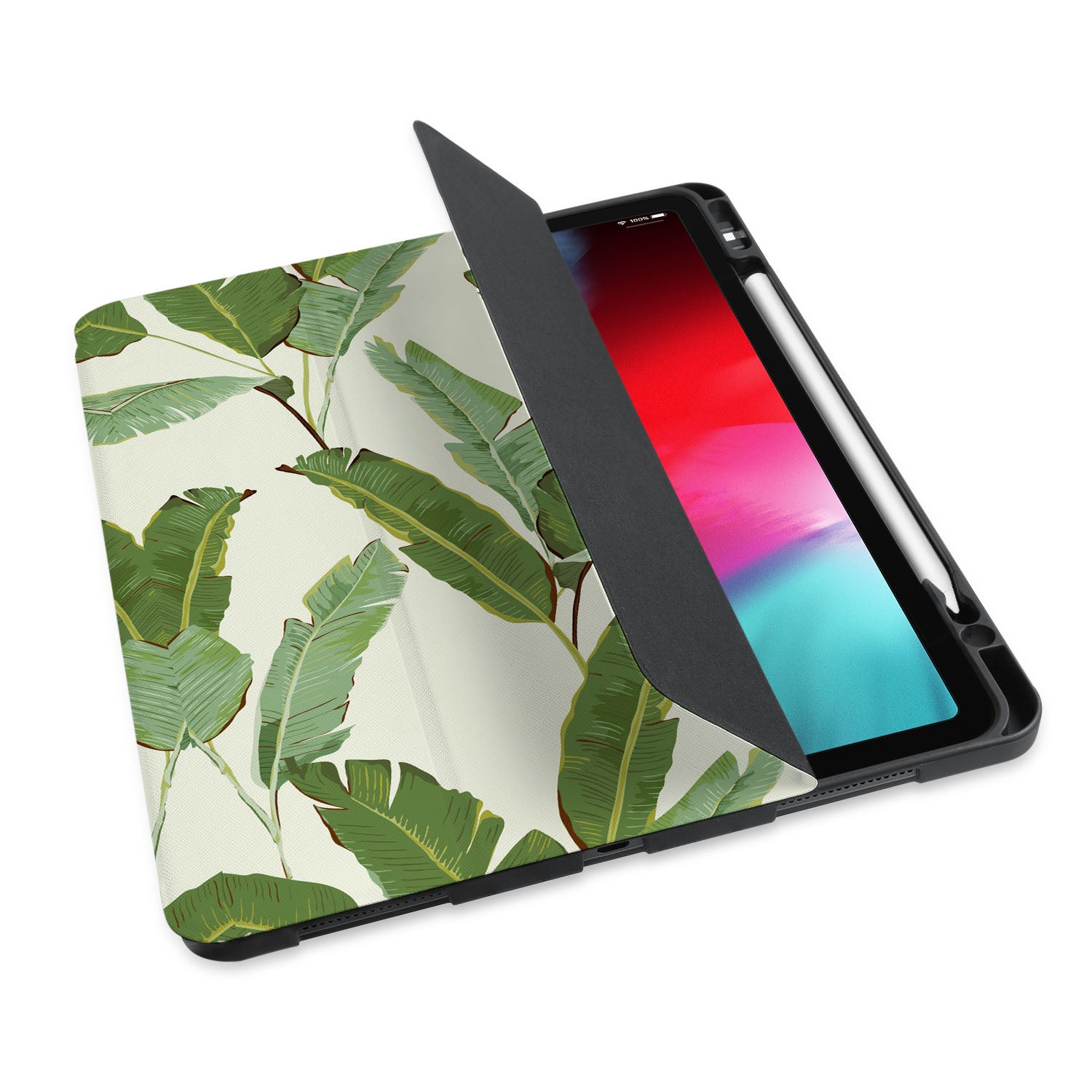 Premium iPad Trifold Case with Green Leaves Design - Slim Protective Cover for iPad Air/Pro (6th-10th Gen) - Perfect for Work, Travel & Home Use