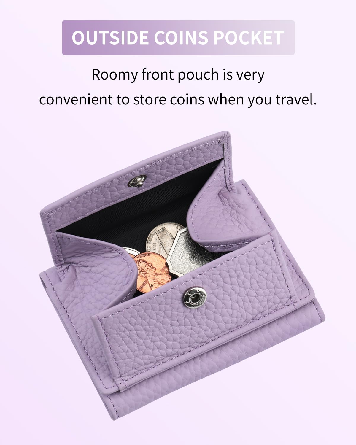RFID Blocking Small Leather Wallet for Women - Compact Trifold Wallet with Coin Pouch, Cash Slot & Multiple Card Holders | Light Purple | Perfect for Everyday Use, Travel & Gift Giving