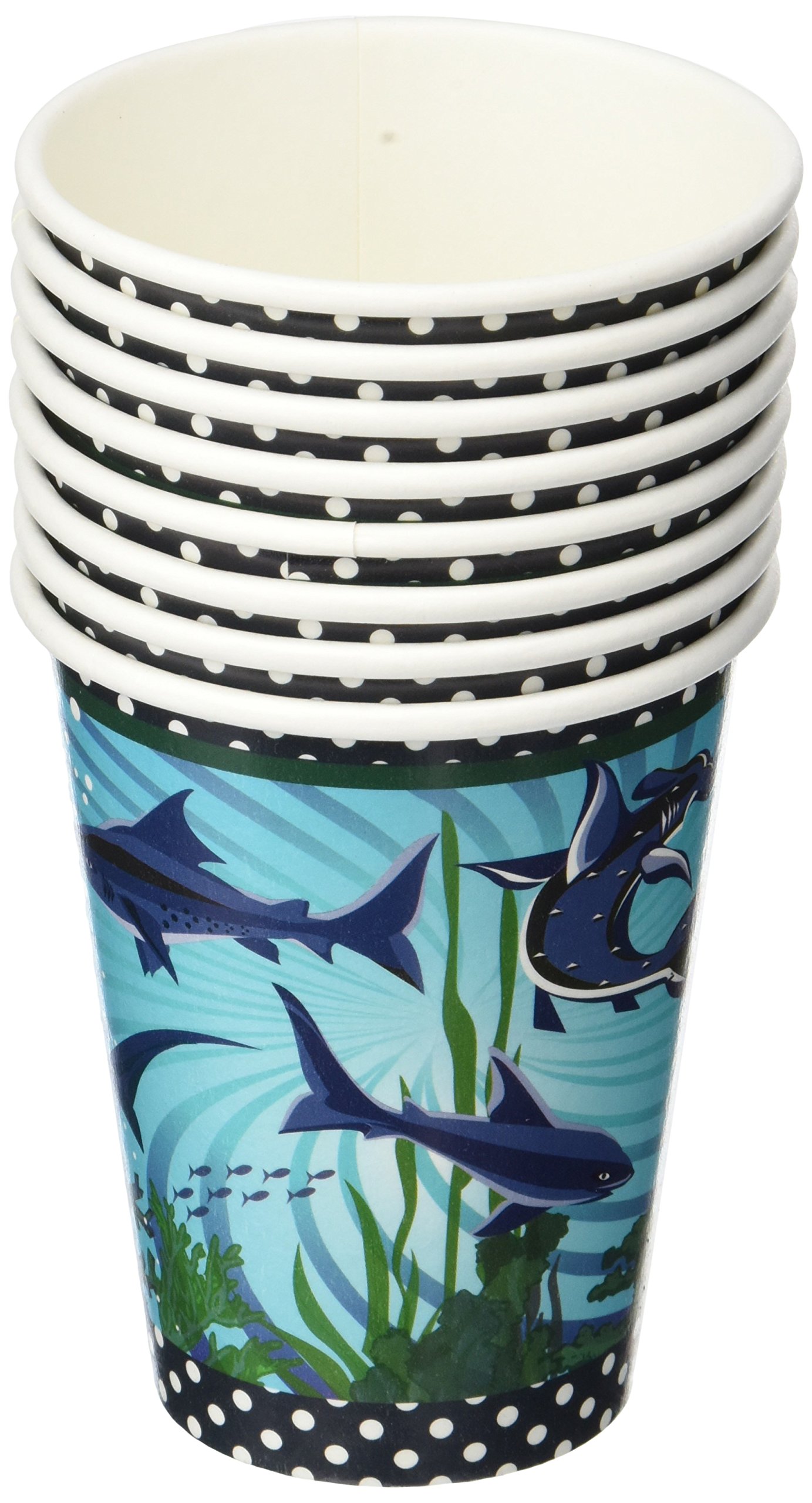 Forum Novelties Shark Themed 9 oz Plastic Cups (8 Pack) - Perfect for Kids Birthday Parties, Pool Parties, and Summer Beach Events