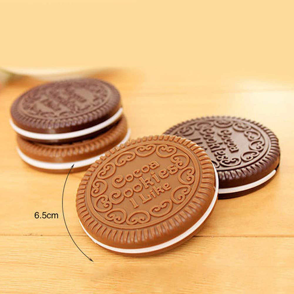 AKOAK Cute Cookie Shaped Makeup Mirror with Comb - Portable Chocolate Vanity Mirror Set of 2 - Perfect for Travel, Home Dressing Table & Gift Giving