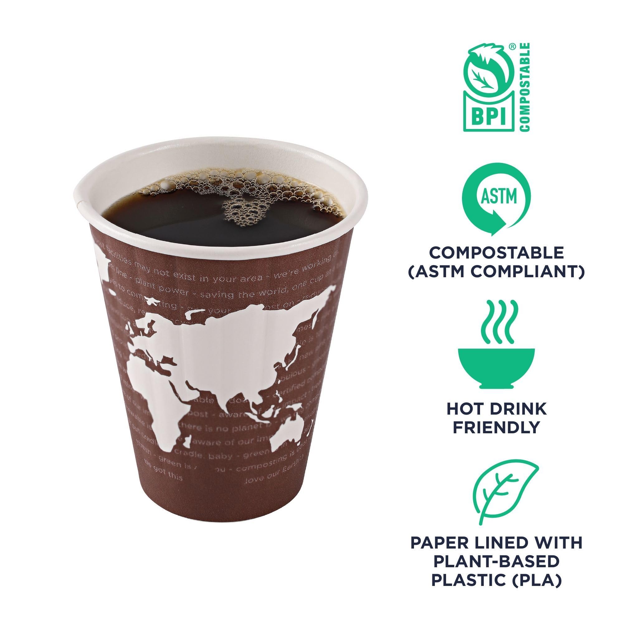 Eco-Friendly Compostable 8oz Disposable Coffee Cups - 800 Count Case, Double-Wall Insulated Hot Paper Cups with Plant-Based PLA Lining | No Sleeves Needed, Color Coded | Perfect for Offices, Cafés, and Eco-Conscious Events