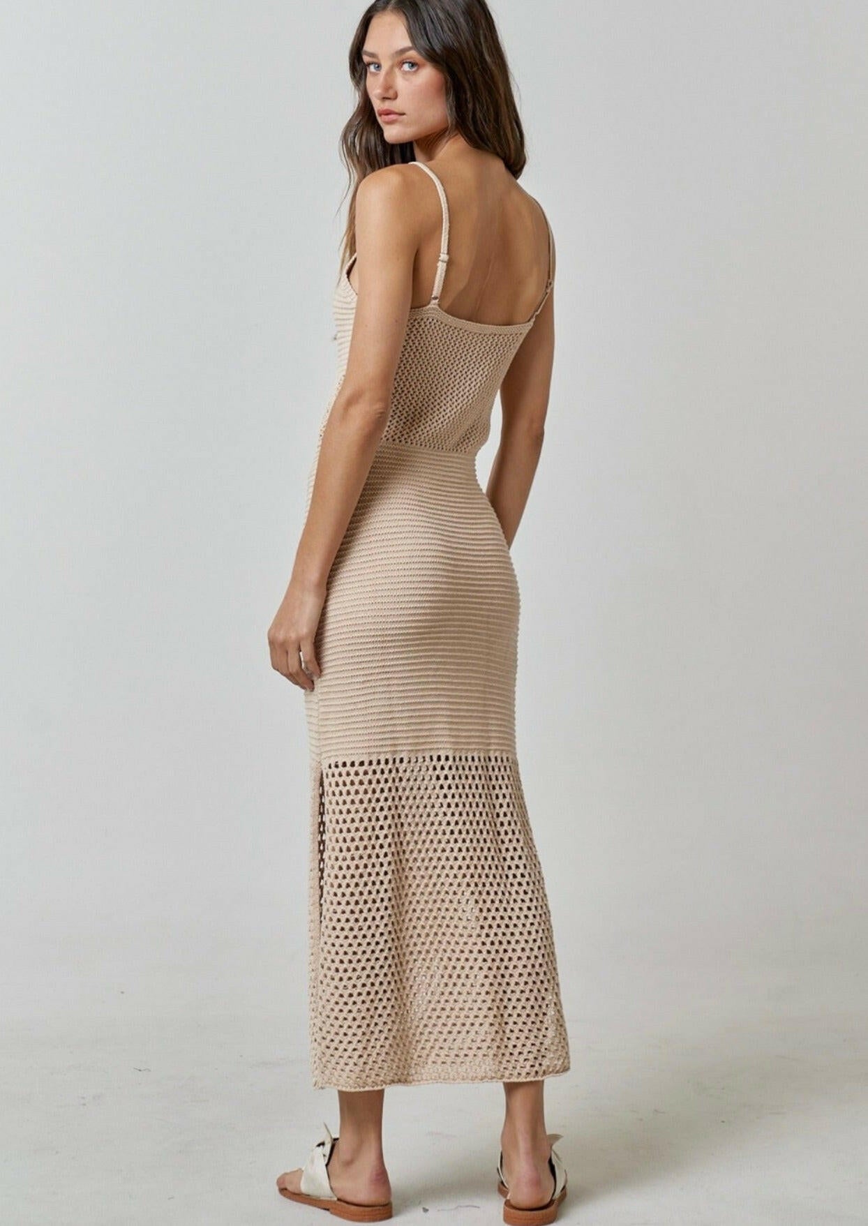 Rosette Crochet Sleeveless Sweater Maxi Dress for Women - Boho Chic Summer Beach Dress for Vacation, Wedding & Outdoor Events