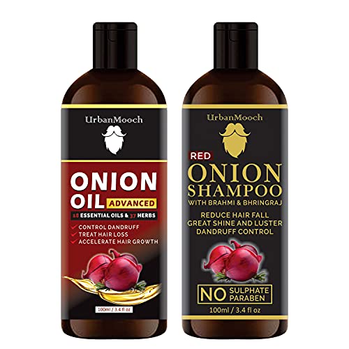 UrbanMooch Premium Red Onion Hair Oil & Shampoo Set - 2 x 100ml Bottles for Hair Growth & Scalp Care - Perfect for Daily Hair Treatment & Damaged Hair Repair