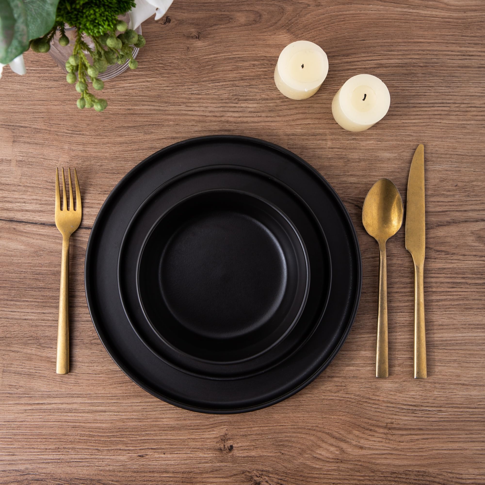 AmorArc 18pc Stoneware Dinnerware Set for 6 - Chip Resistant Plates & Bowls | Dishwasher Safe | Perfect for Family Dining