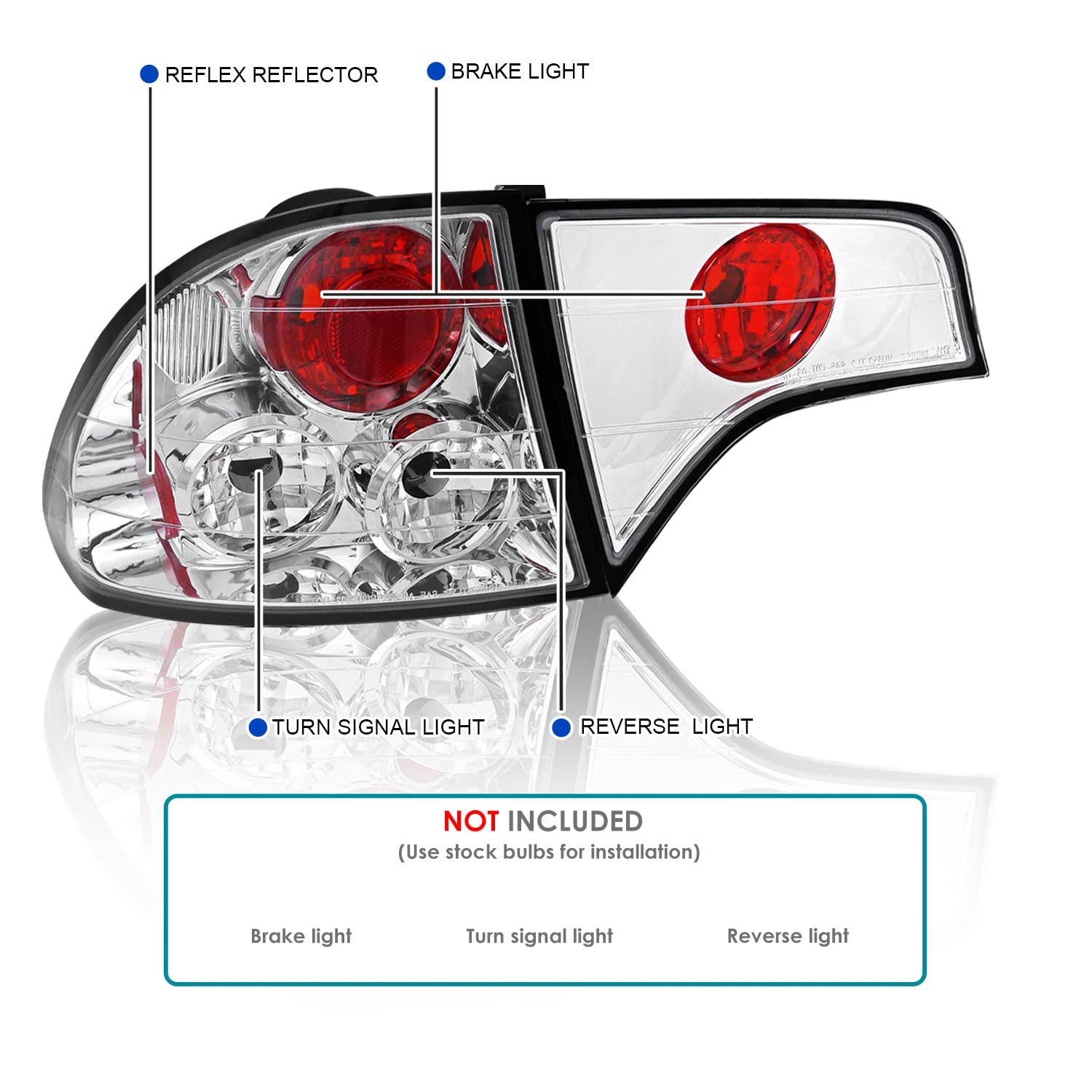 Spec-D Tuning Chrome Housing Clear Lens Tail Lights for 2006-2011 Honda Civic Sedan 4 Door - Left & Right Pair Assembly - Upgrade Your Car's Rear Style for Night Driving & Enhanced Visibility