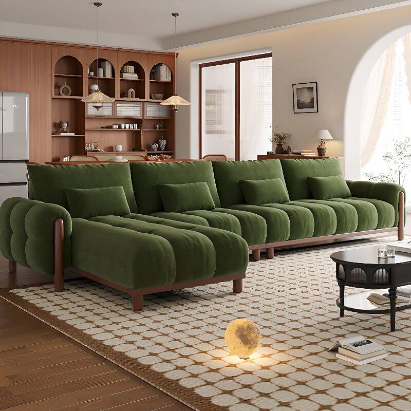 Dark Green L-Shaped Sectional Sofa with Chaise Lounge, Left-Facing Round Arm - Perfect for Living Room, Home Theater, and Small Spaces