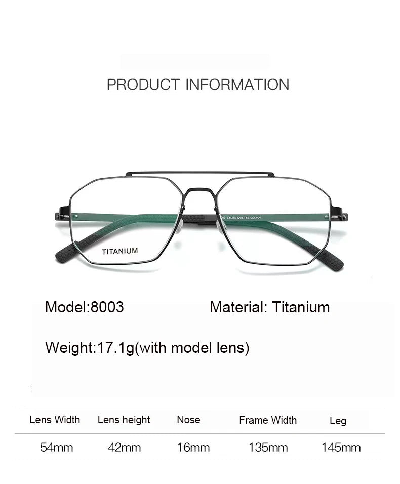 Aimee Women's Full Rim Square Double Bridge Titanium Eyeglasses Frame 98003 - Lightweight Durable Glasses for Work, Reading & Fashion