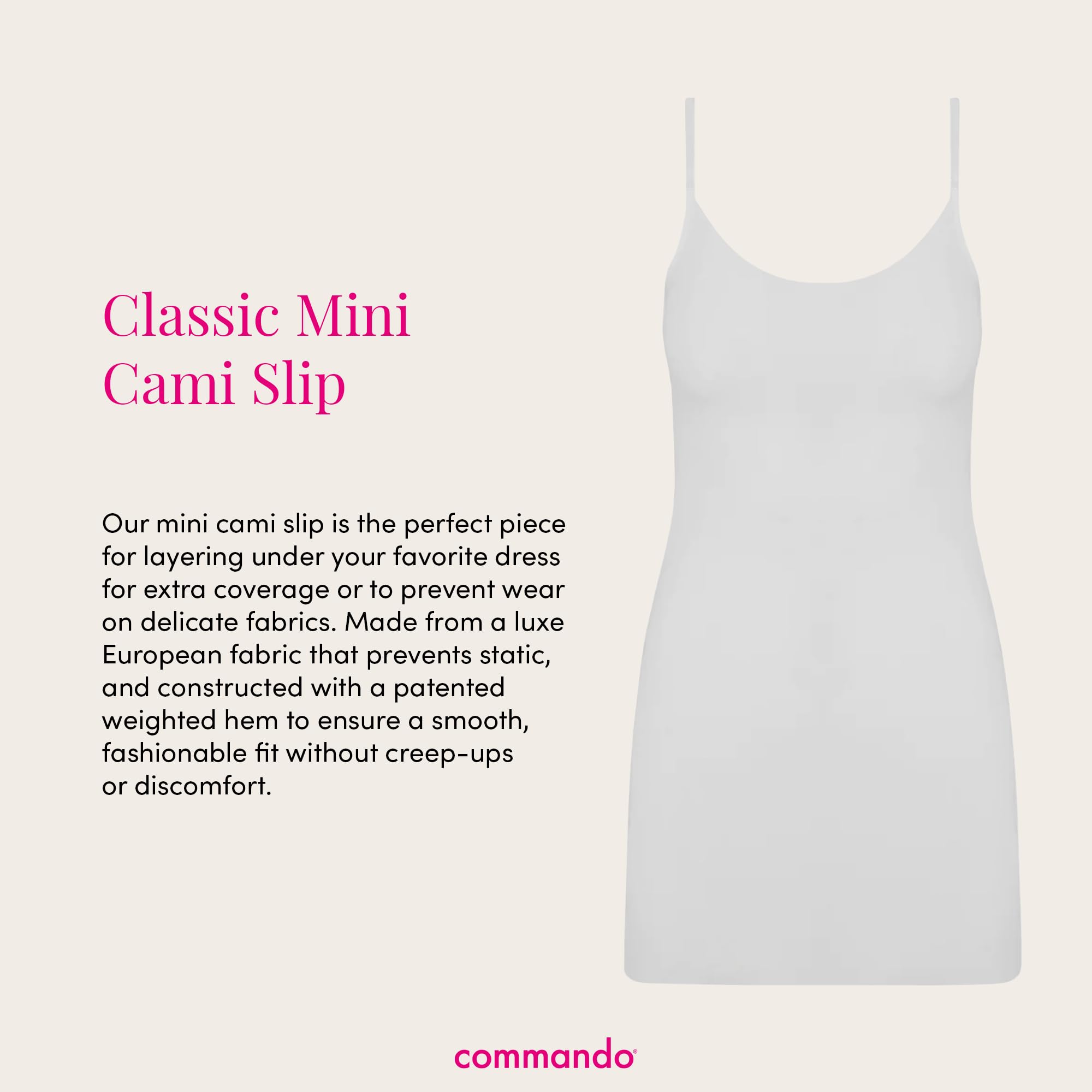 Commando Women's Mini Cami Slip - Seamless Invisible Strapless Bra Top for Everyday Wear | Perfect Under Dresses, Tanks & Sheer Tops