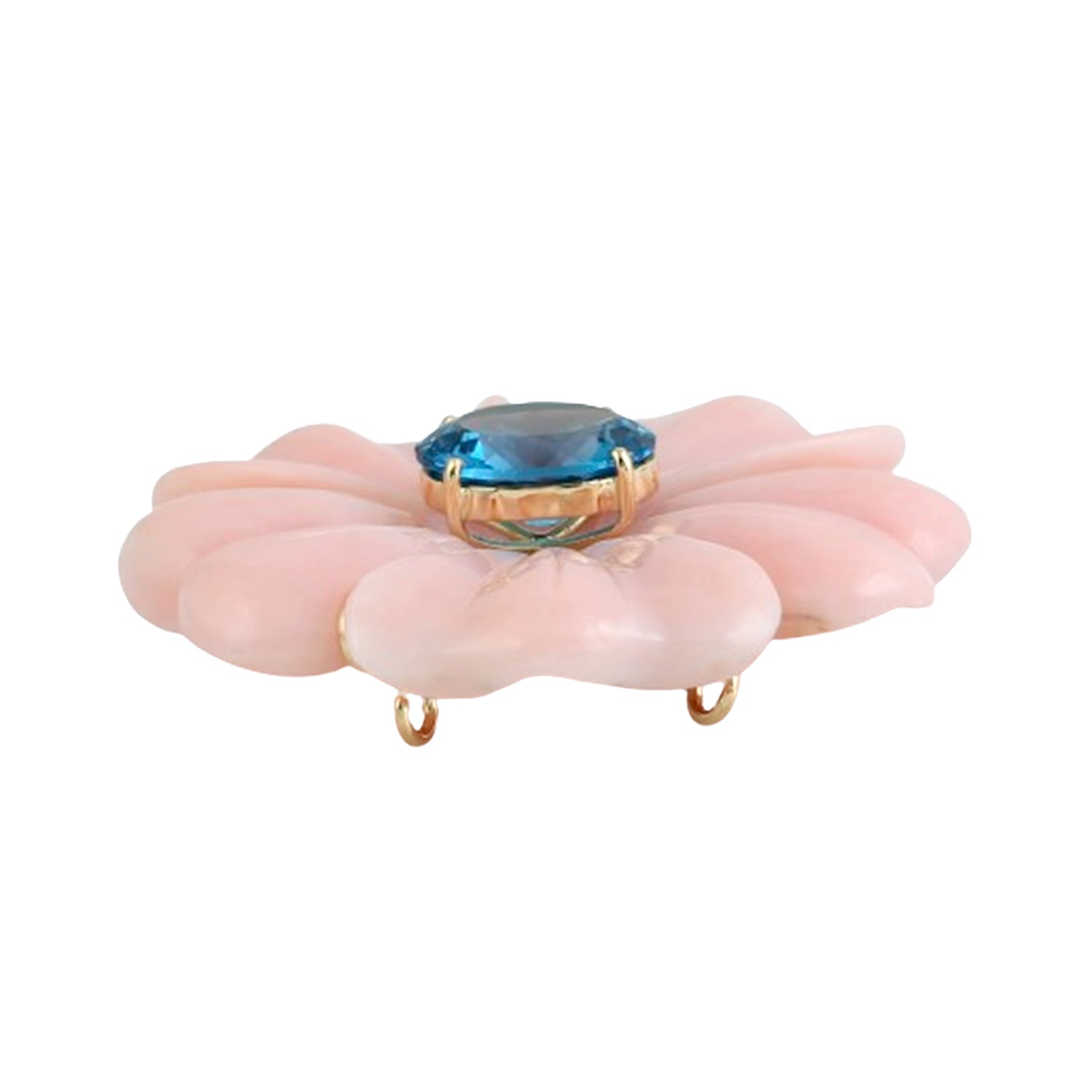 18K Yellow Gold Carved Opal & Blue Topaz Daisy Pendant Necklace - Elegant Floral Jewelry Gift for Women, Perfect for Anniversaries & Special Occasions