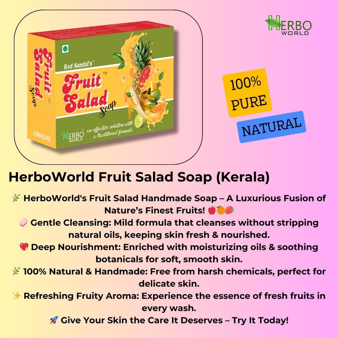 HERBOWORLD® Handmade Combo Pack - 3 Red Sandalwood Soaps & 2 Papaya Soaps (Now Fruit Salad Scent) | Natural Skincare for Face & Body | Perfect for Dry Skin, Acne Treatment & Daily Cleansing Routine