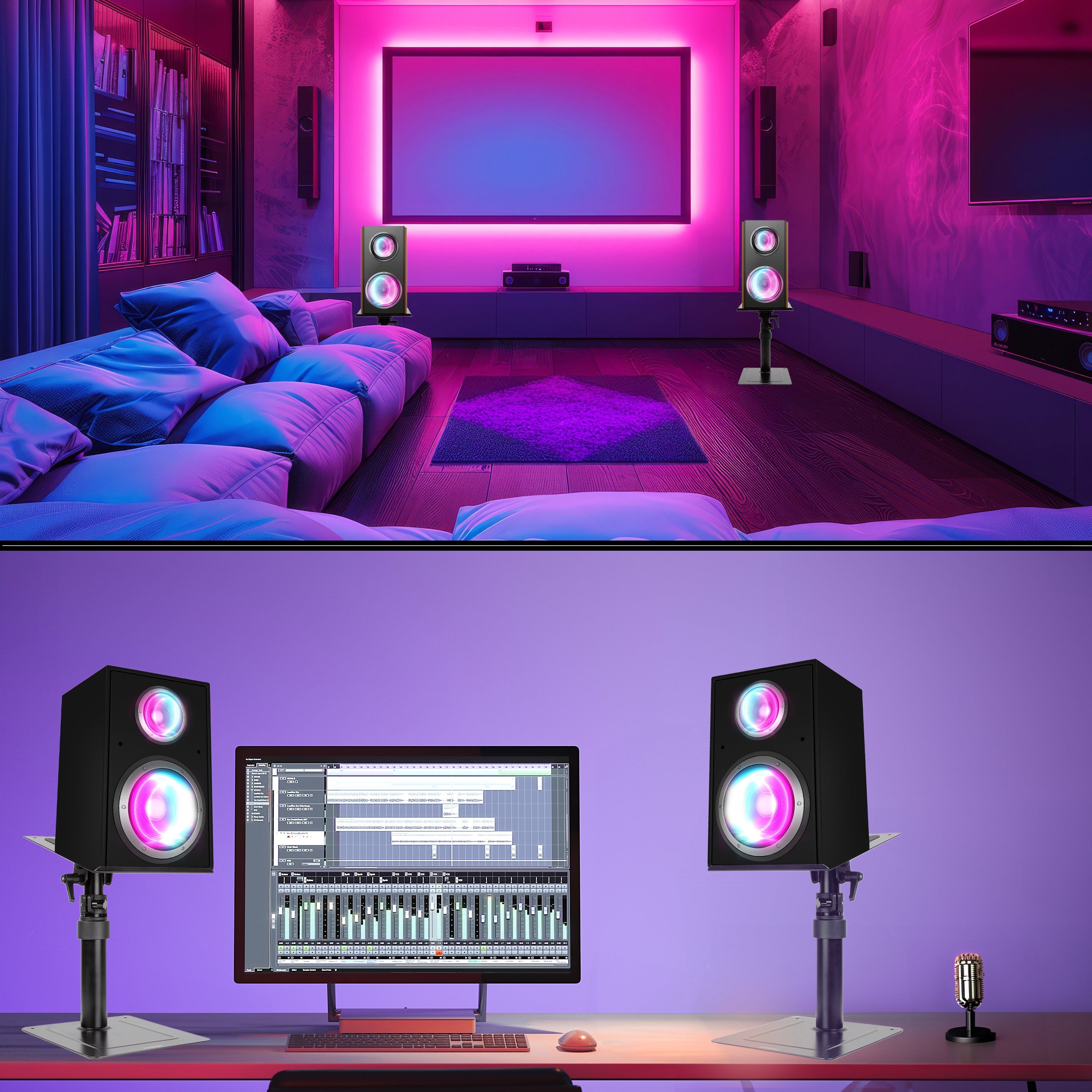 Duronic SPS30 Adjustable Dual Speaker Stands - Height & Tilt Desk Mount Speaker Risers for Bookshelf Speakers, Studio Monitors & Gaming Setups | Perfect for Home Entertainment, Music Production & Professional Presentations