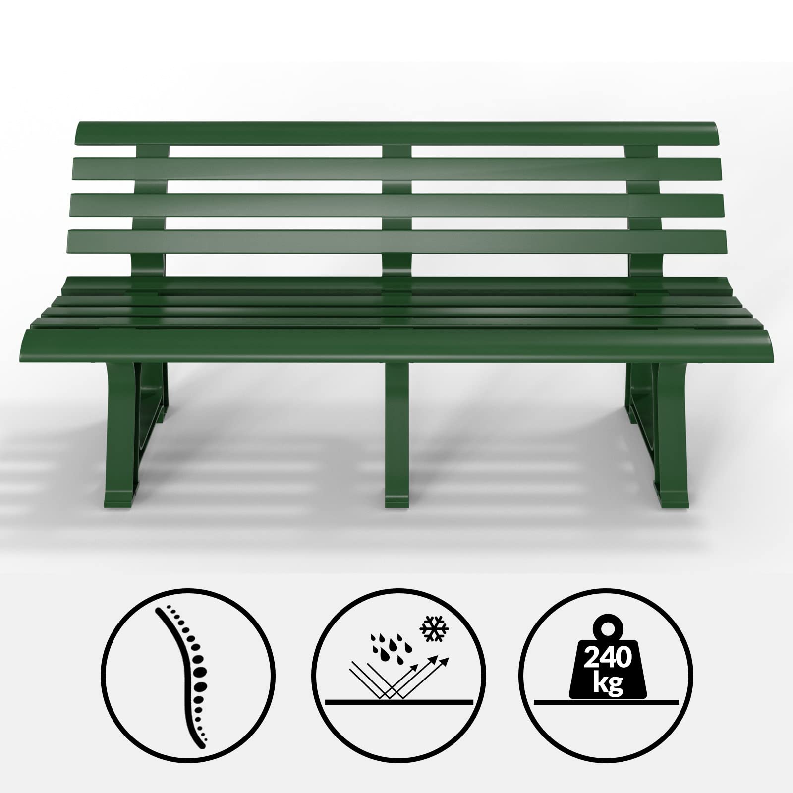 CASARIA® Orchidea 3-Seater Garden Bench - Durable Plastic Outdoor Furniture for Patio, Deck, Balcony - Weather-Resistant Green Bench (145cm) - Perfect for Relaxing in Gardens, Backyards & Outdoor Spaces