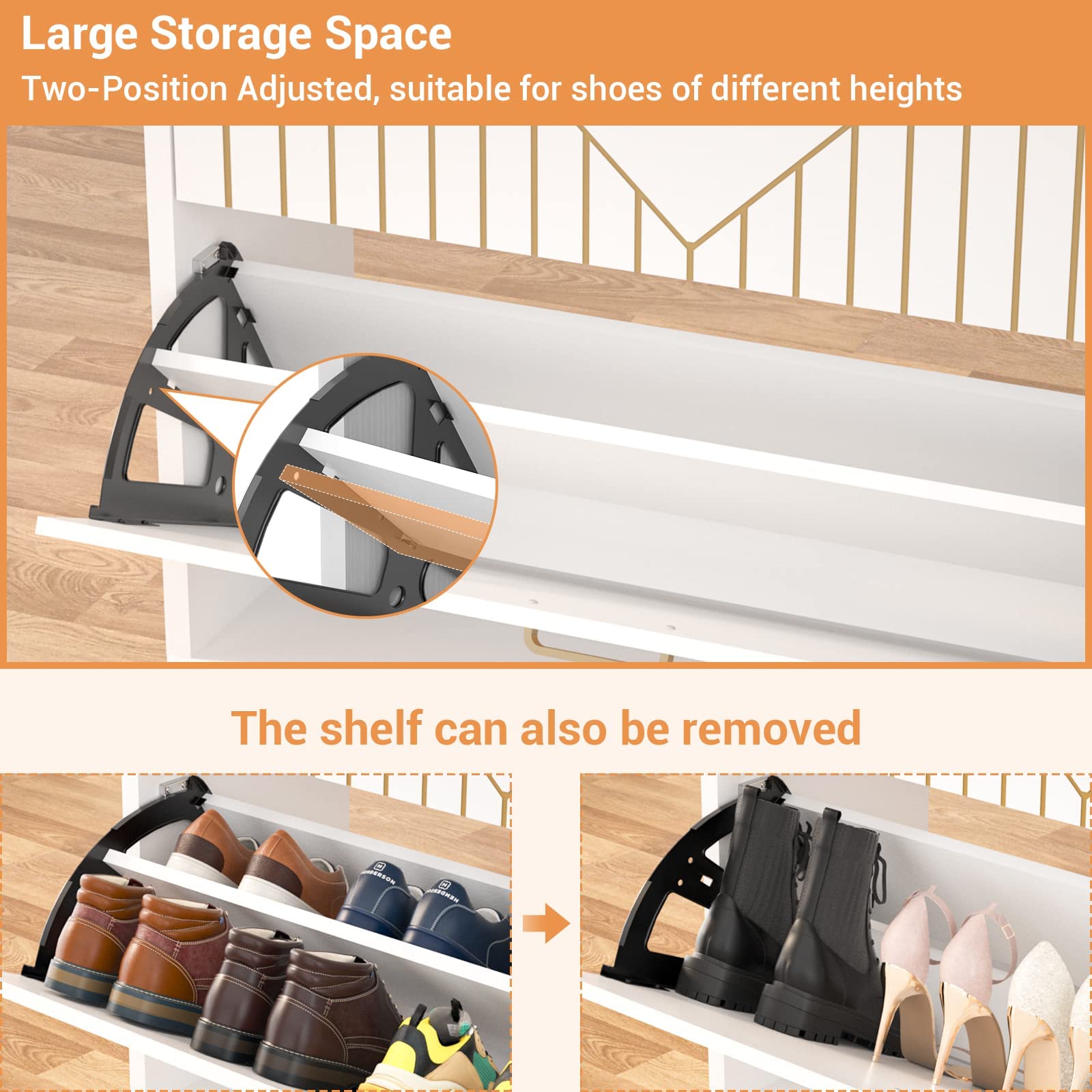Aheaplus Shoe Cabinet with Flip Doors - Motion Sensor LED Shoe Storage Organizer, Freestanding Wooden Entryway Shoe Rack with Open Shelves - Perfect for Closet, Living Room & Hallway Organization (White)