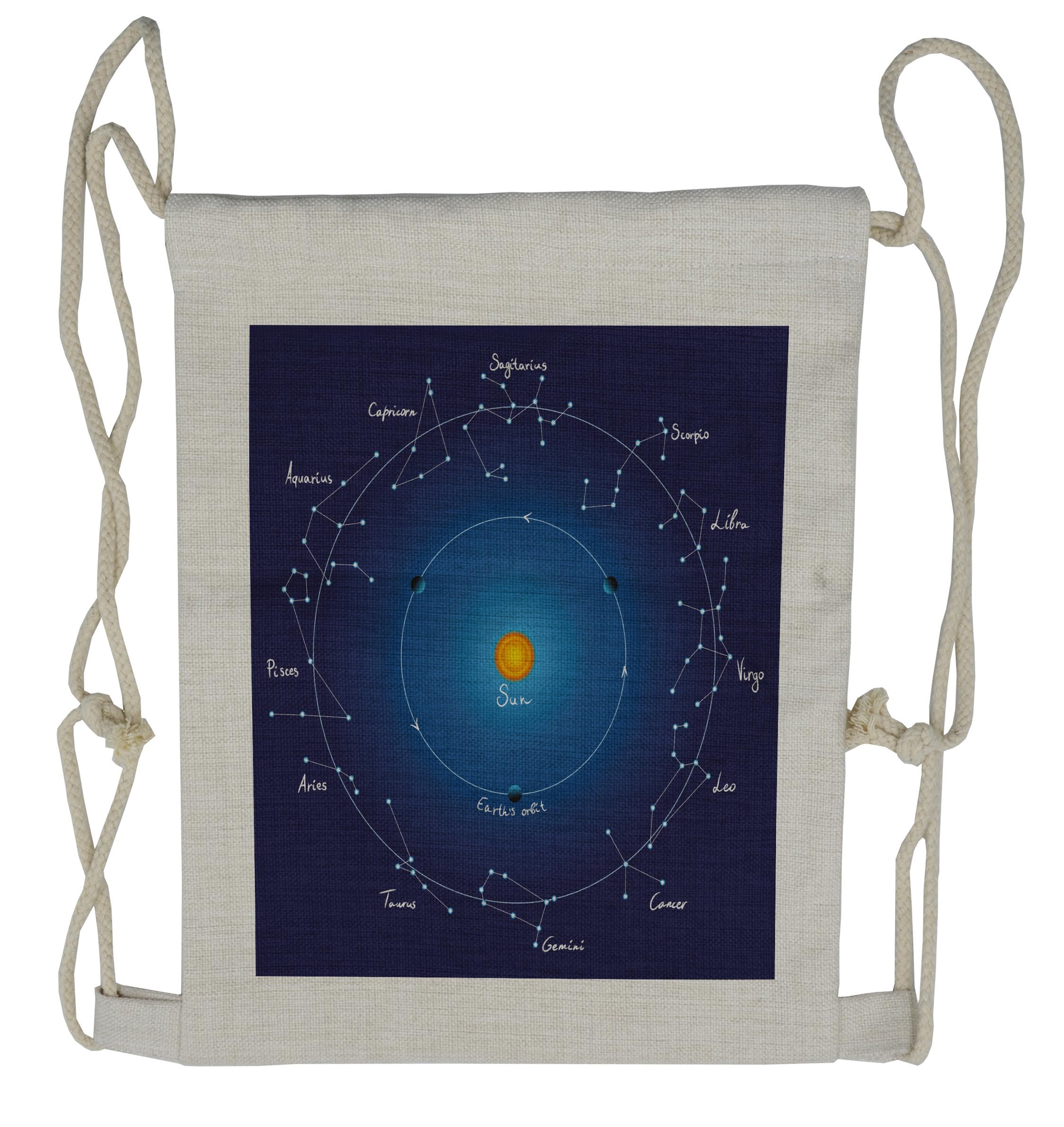 Lunarable Zodiac Drawstring Backpack - Outer Space Planets Design Sackpack Bag for School, Travel & Outdoor Adventures
